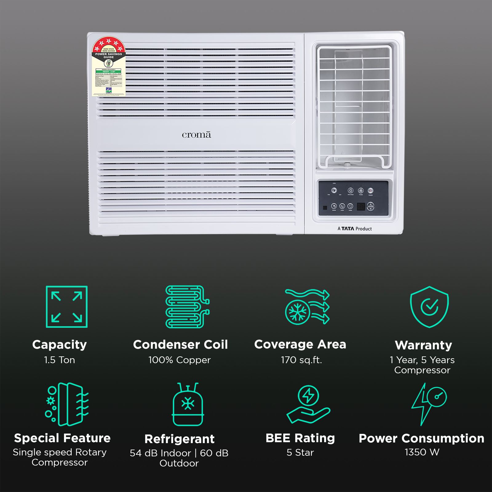 Croma 1.5 Ton 5 Star Fixed Speed Window AC (Copper Condenser, Dust Filter) Croma 1.5 Ton 5 Star Fixed Speed Window AC (Copper Condenser, Dust Filter)_2