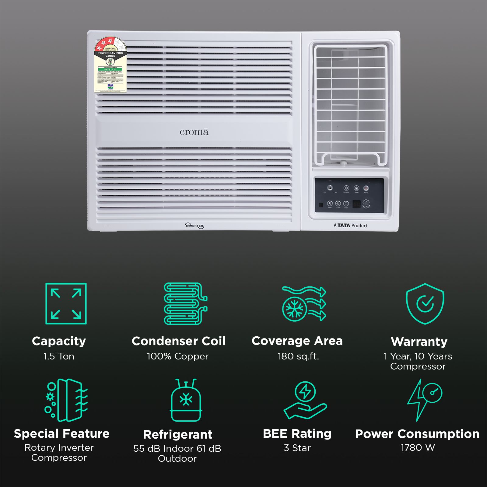 Croma 1.5 Ton 3 Star Inverter Window AC (Copper Condenser, Dust Filter) Croma 1.5 Ton 3 Star Inverter Window AC (Copper Condenser, Dust Filter)_2