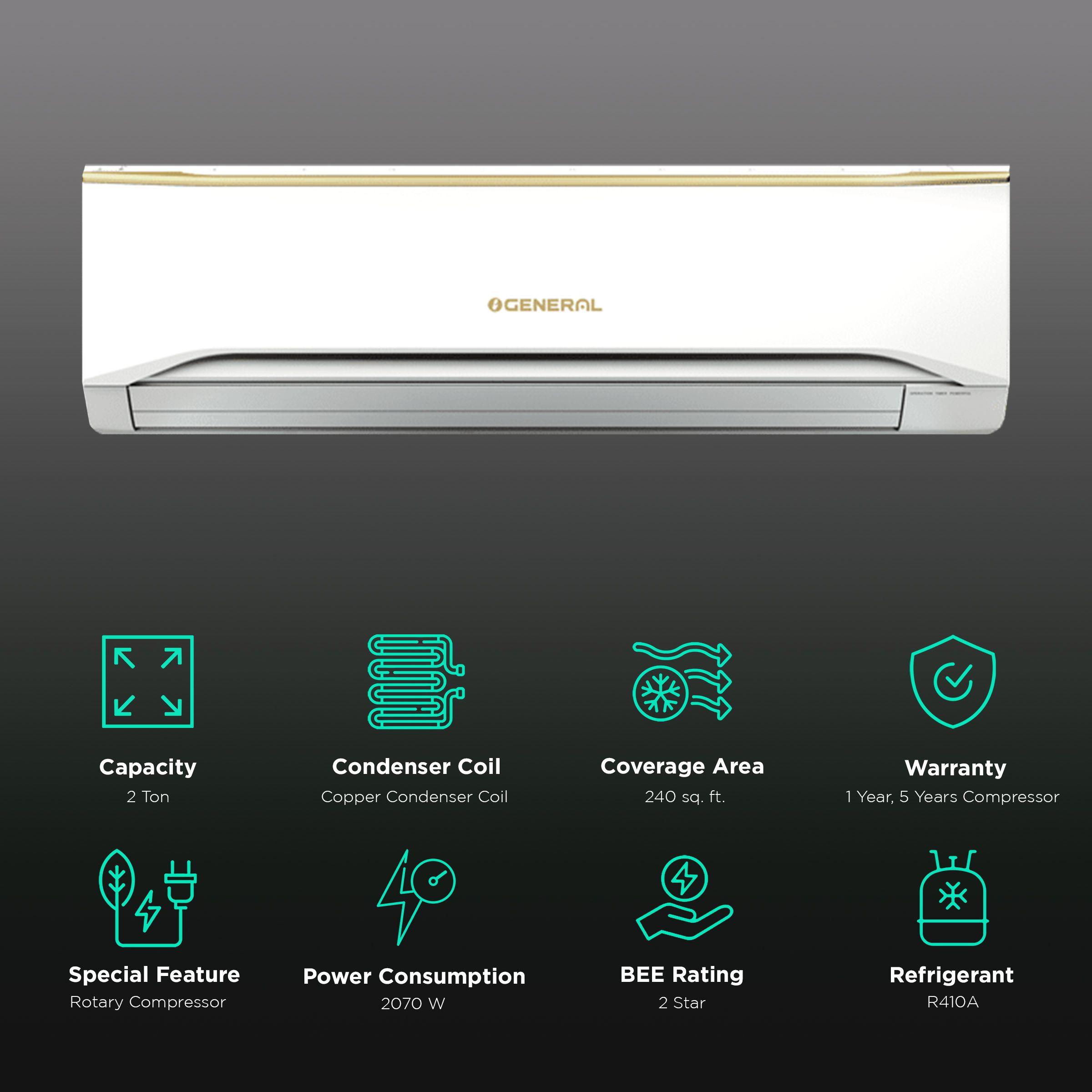 O GENERAL 2 Ton 2 Star Split AC ( Copper Condenser, ASGA24FUTD-B)_2
