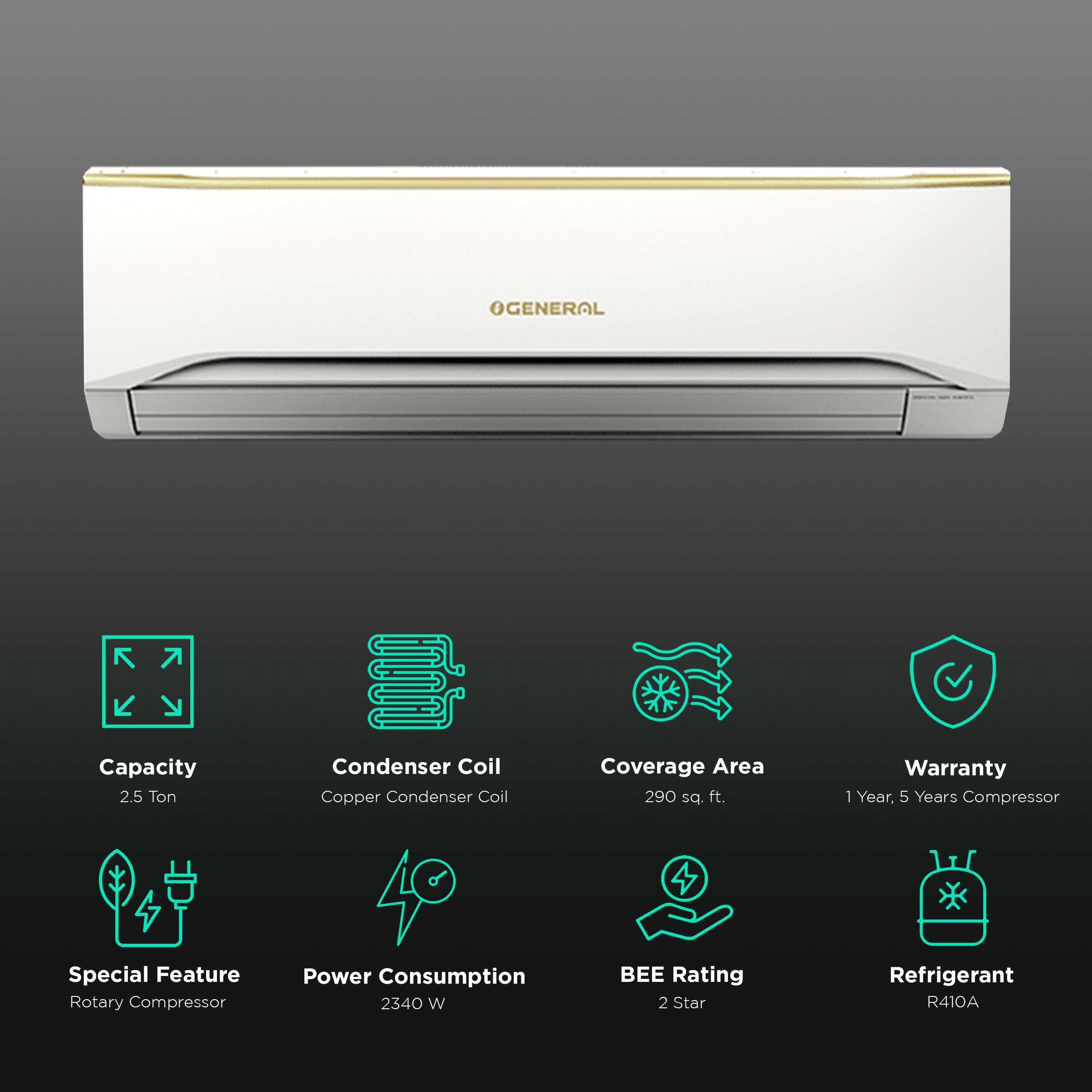 O GENERAL 2.5 Ton 2 Star Split AC (Copper Condenser, Mildew Resistant Filter, ASGA30FUTD-B) O GENERAL 2.5 Ton 2 Star Split AC (Copper Condenser, Mildew Resistant Filter, ASGA30FUTD-B)_2