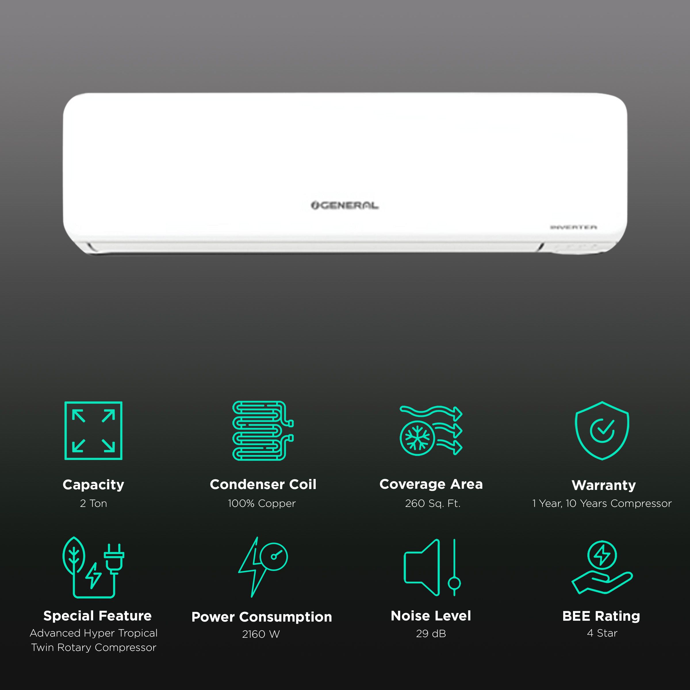 O GENERAL 2 Ton 4 Star Hot & Cold Inverter Split AC ( Copper Condenser, AOGG24KJTA-B)_2