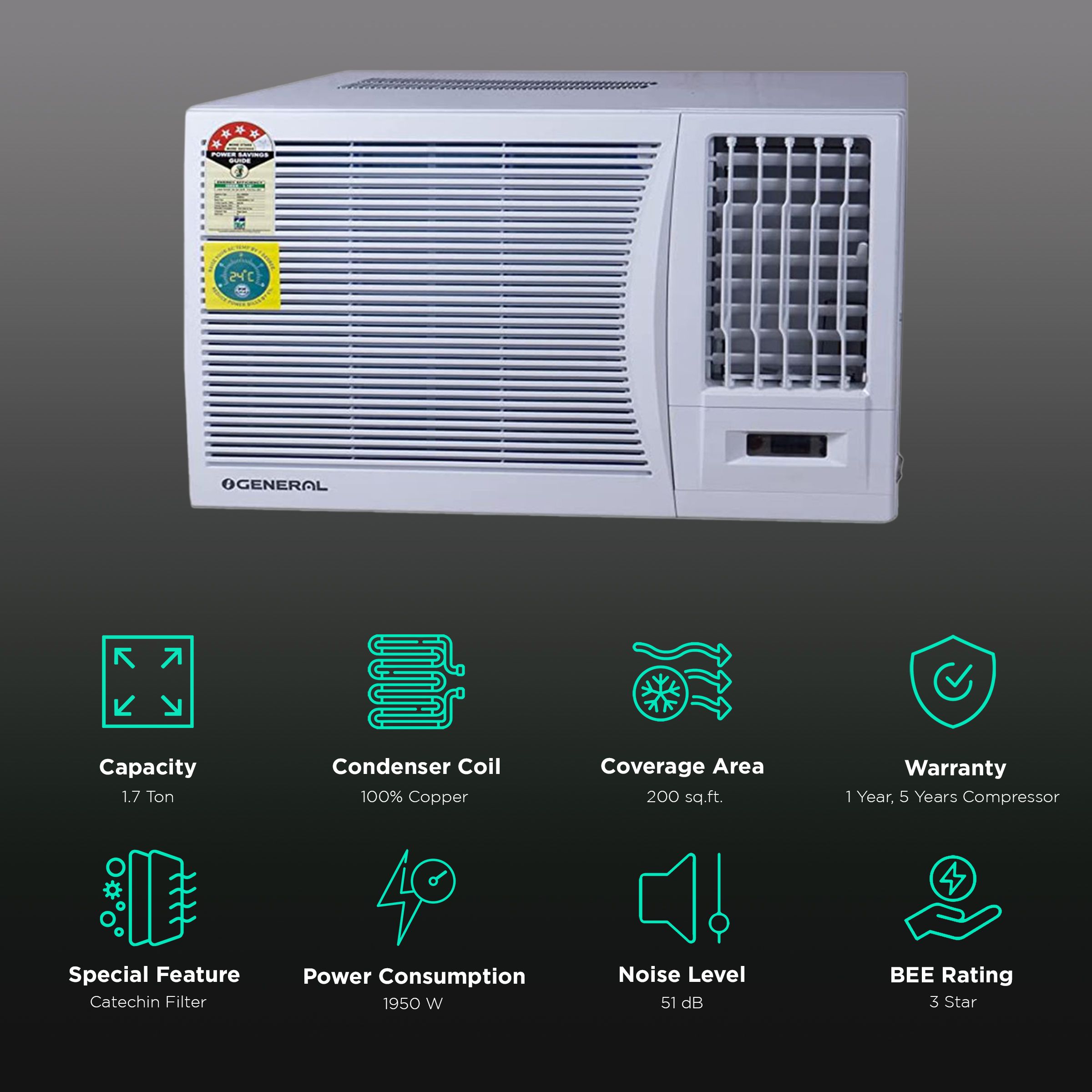 O GENERAL 1.7 Ton 3 Star Window AC ( Copper Condenser, Catechin Filter, AXGB24BAWA-B)_2