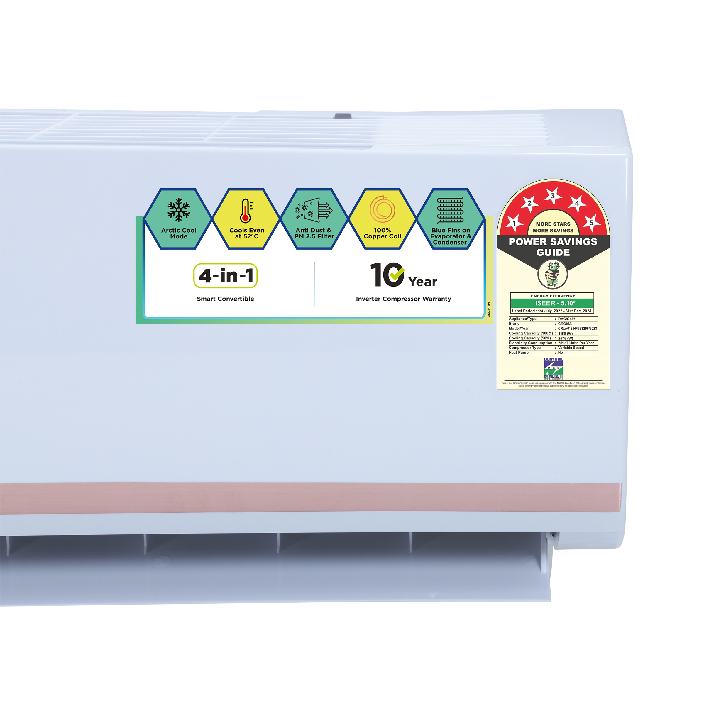 Croma 4 in 1 Convertible 1.5 Ton 5 Star Inverter Split AC with Dust Filter (Copper Condenser, CRLA018INF283255) Croma 4 in 1 Convertible 1.5 Ton 5 Star Inverter Split AC with Dust Filter (Copper Condenser, CRLA018INF283255)_11