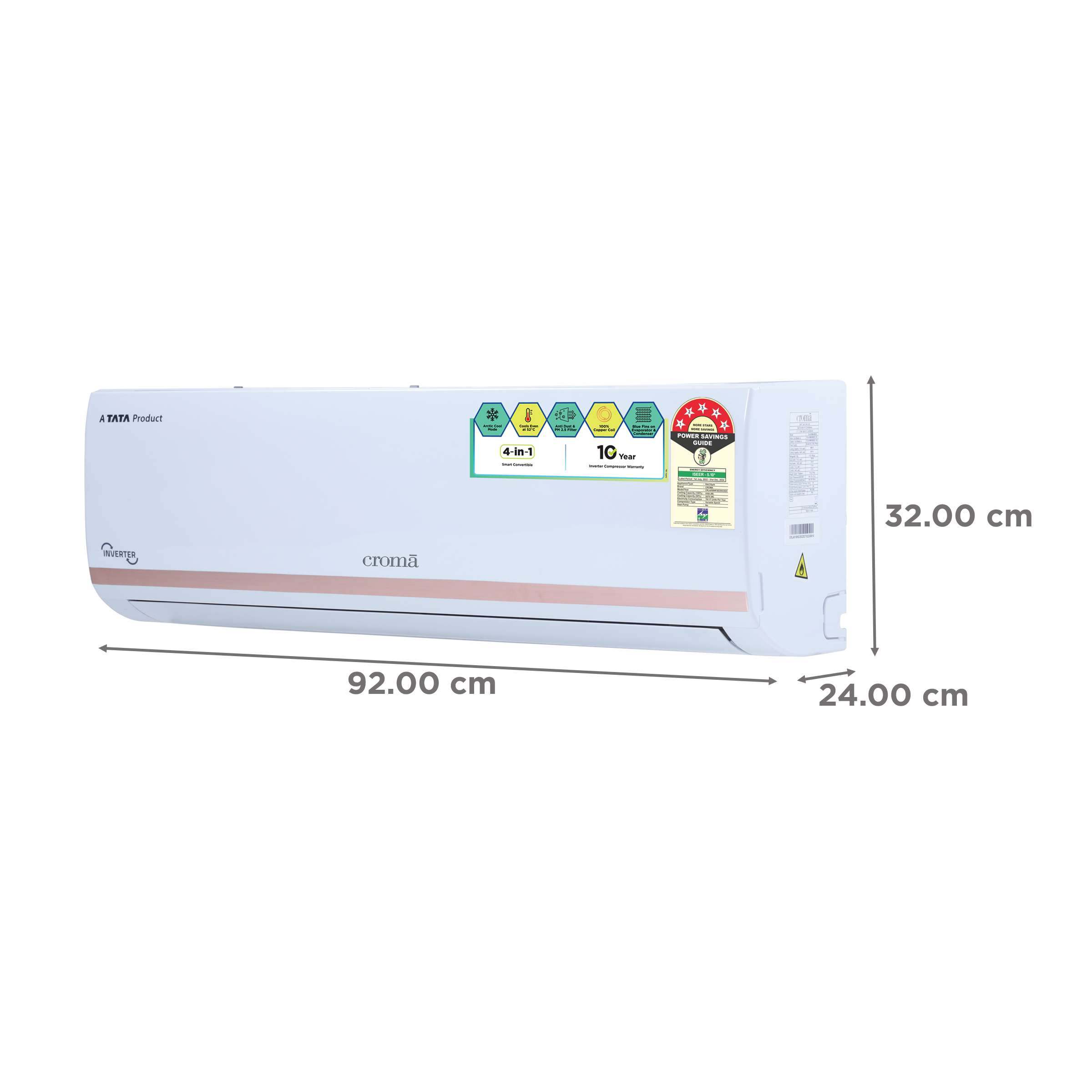 Croma 4 in 1 Convertible 1.5 Ton 5 Star Inverter Split AC with Dust Filter (Copper Condenser, CRLA018INF283255) Croma 4 in 1 Convertible 1.5 Ton 5 Star Inverter Split AC with Dust Filter (Copper Condenser, CRLA018INF283255)_4