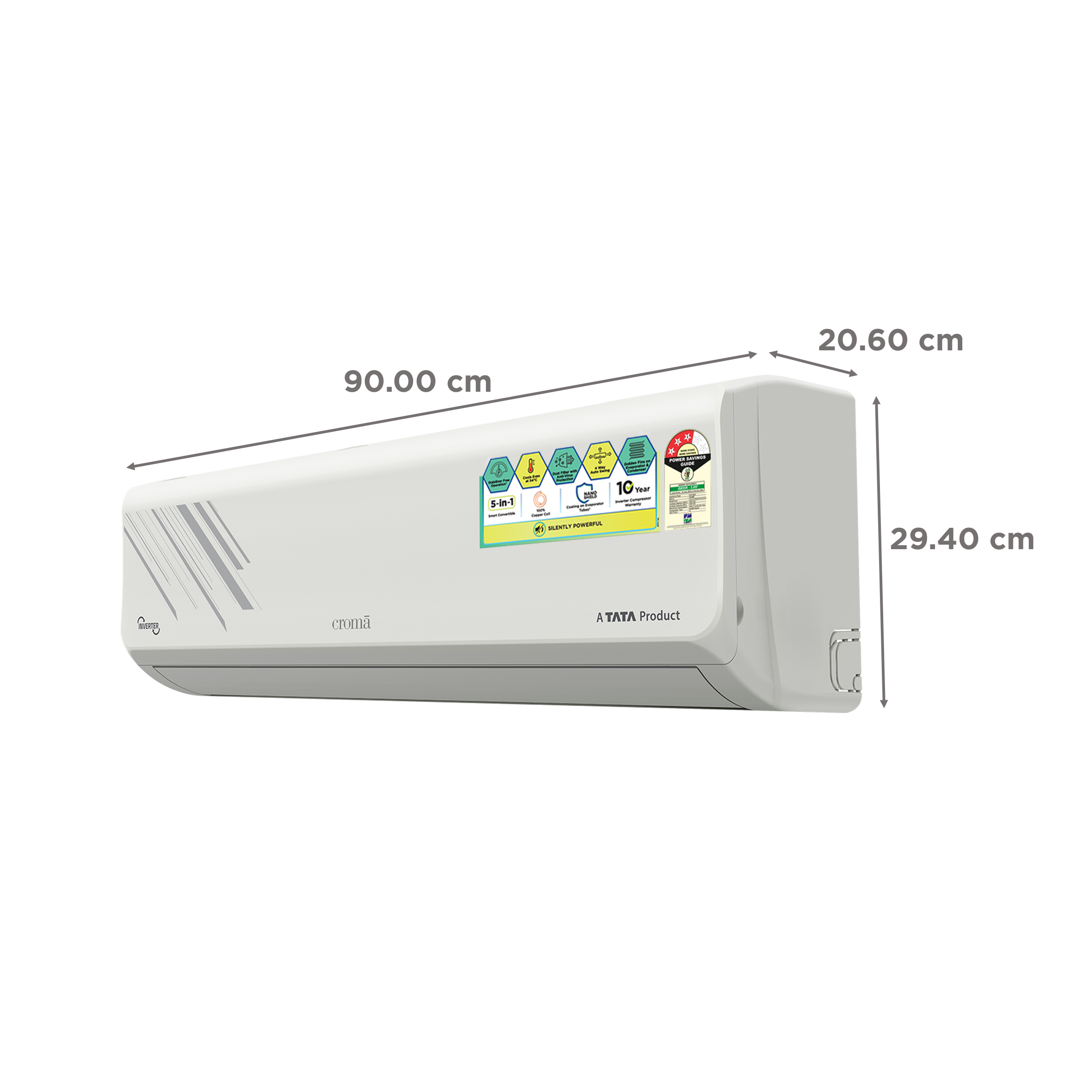 Croma 5 in 1 Convertible 1.5 Ton 3 Star Inverter Split AC with Self Diagnosis (Copper Condenser, CRLA018IND255352) Croma 5 in 1 Convertible 1.5 Ton 3 Star Inverter Split AC with Self Diagnosis (Copper Condenser, CRLA018IND255352)_4