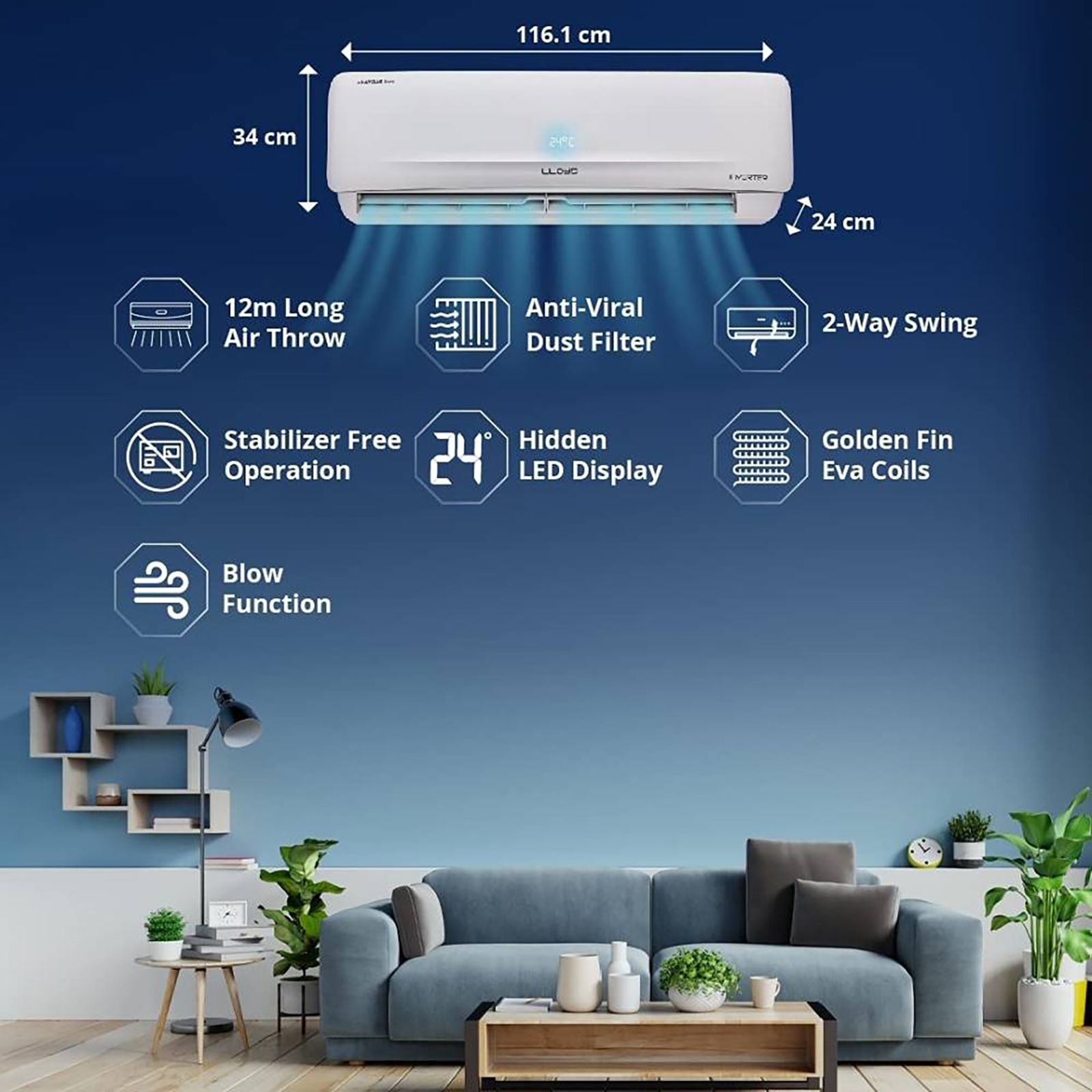 LLOYD 5 In 1 Convertible 1 Ton 5 Star Inverter Split AC with Strong Dehumidifier ( Copper Condenser, GLS12I5FWRBV) LLOYD 5 In 1 Convertible 1 Ton 5 Star Inverter Split AC with Strong Dehumidifier ( Copper Condenser, GLS12I5FWRBV)_8