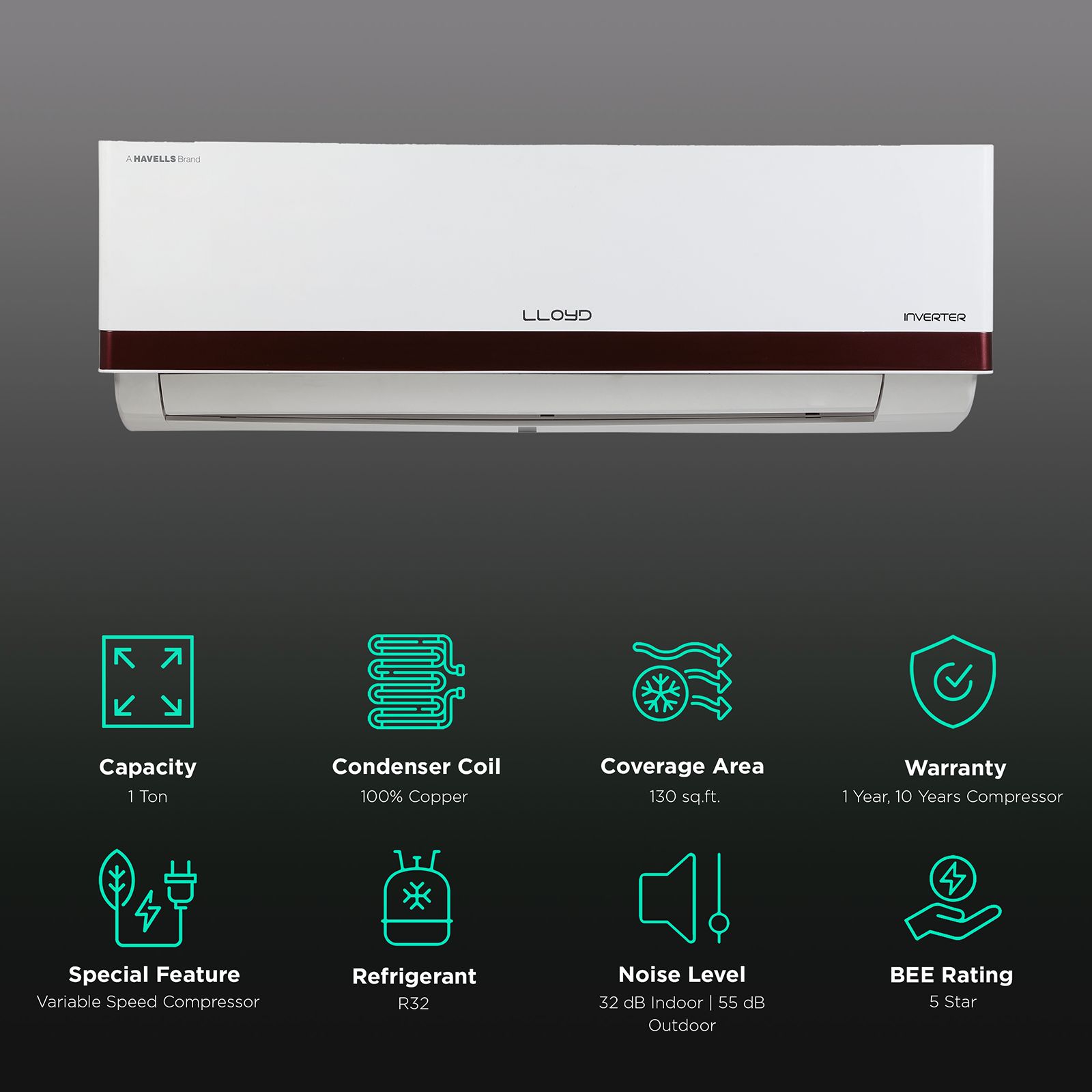 LLOYD 5 In 1 Convertible 1 Ton 5 Star Inverter Split AC with Strong Dehumidifier ( Copper Condenser, GLS12I5FWRBV) LLOYD 5 In 1 Convertible 1 Ton 5 Star Inverter Split AC with Strong Dehumidifier ( Copper Condenser, GLS12I5FWRBV)_2