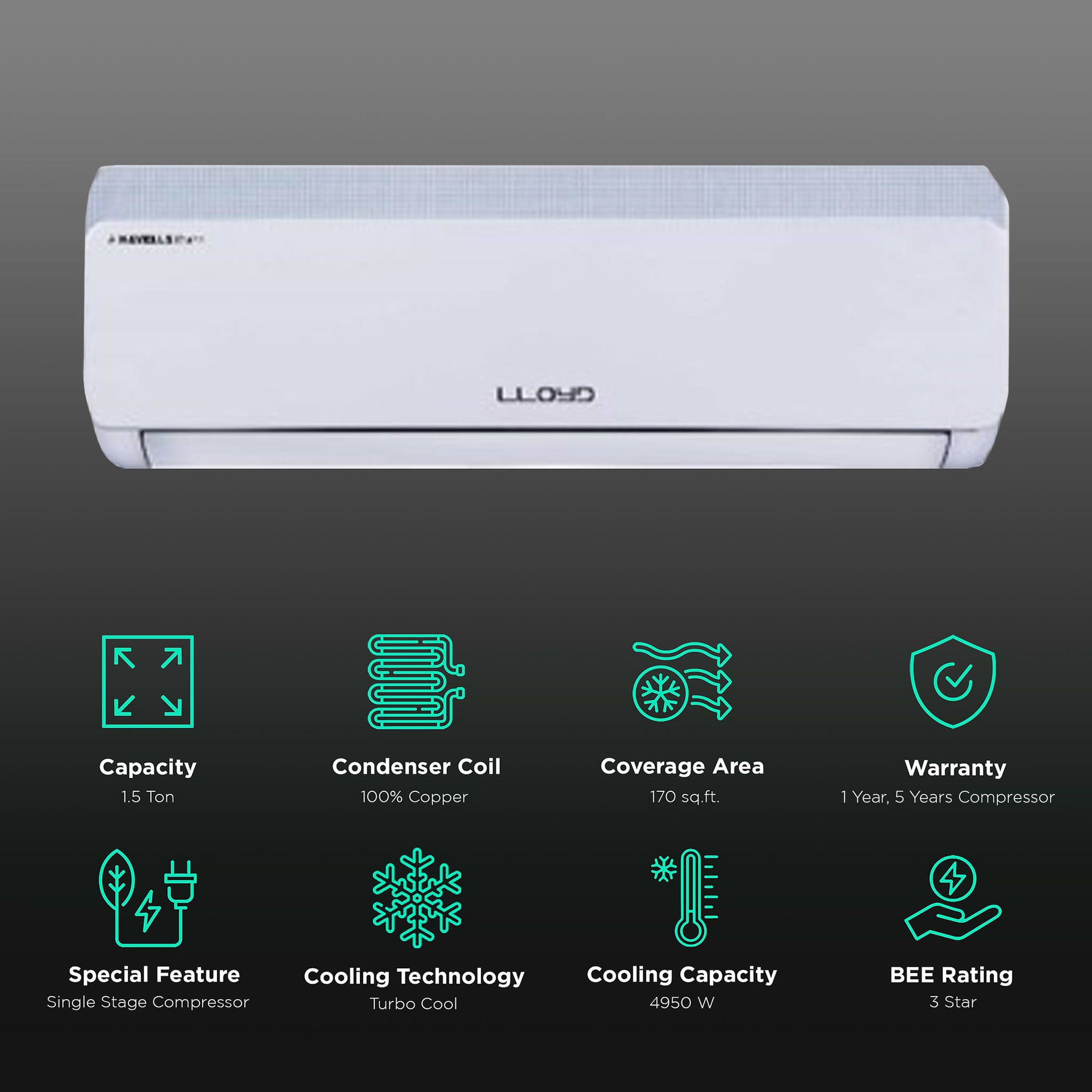 LLOYD 1.5 Ton 3 Star Split AC (Copper Condenser, GLS18C3XWBEP) LLOYD 1.5 Ton 3 Star Split AC (Copper Condenser, GLS18C3XWBEP)_2