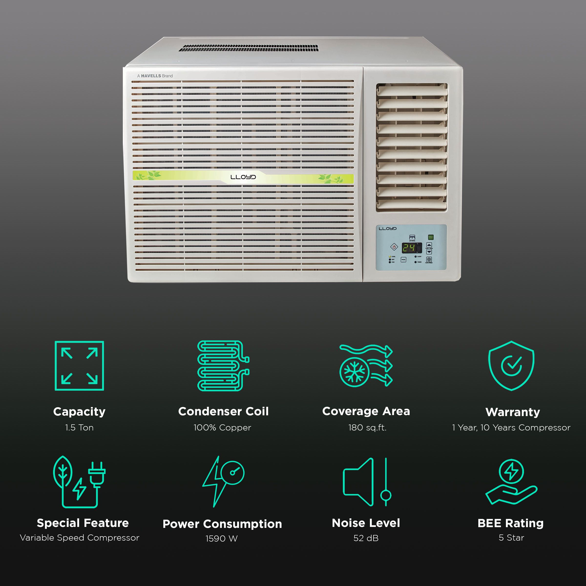 LLOYD 1.5 Ton 5 Star Inverter Window AC ( Copper Condenser, GLW18I5FWCEV) LLOYD 1.5 Ton 5 Star Inverter Window AC ( Copper Condenser, GLW18I5FWCEV)_2