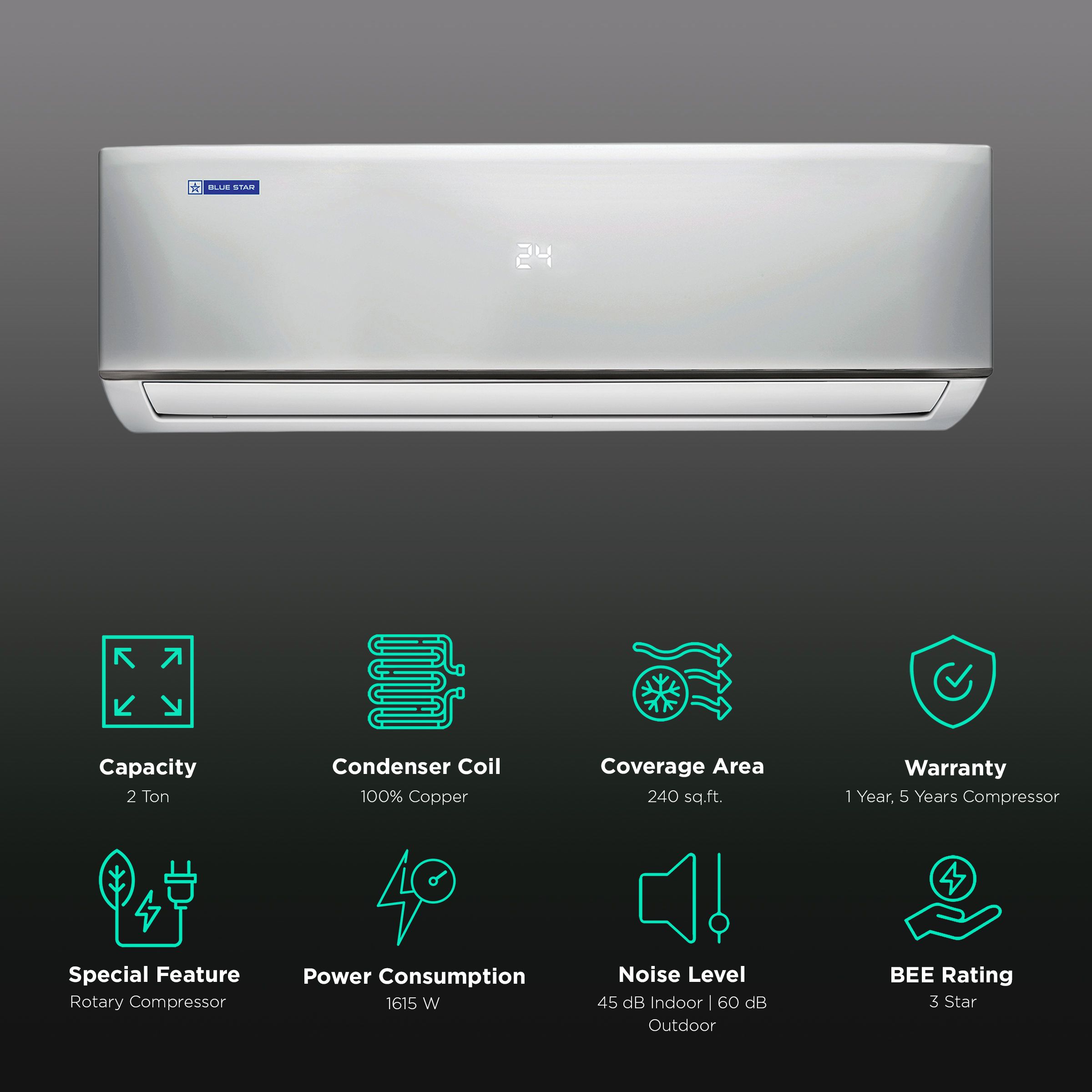 Blue Star 2 Ton 3 Star Split AC (Copper Condenser, Dust Filter, FB324DNU) Blue Star 2 Ton 3 Star Split AC (Copper Condenser, Dust Filter, FB324DNU)_2