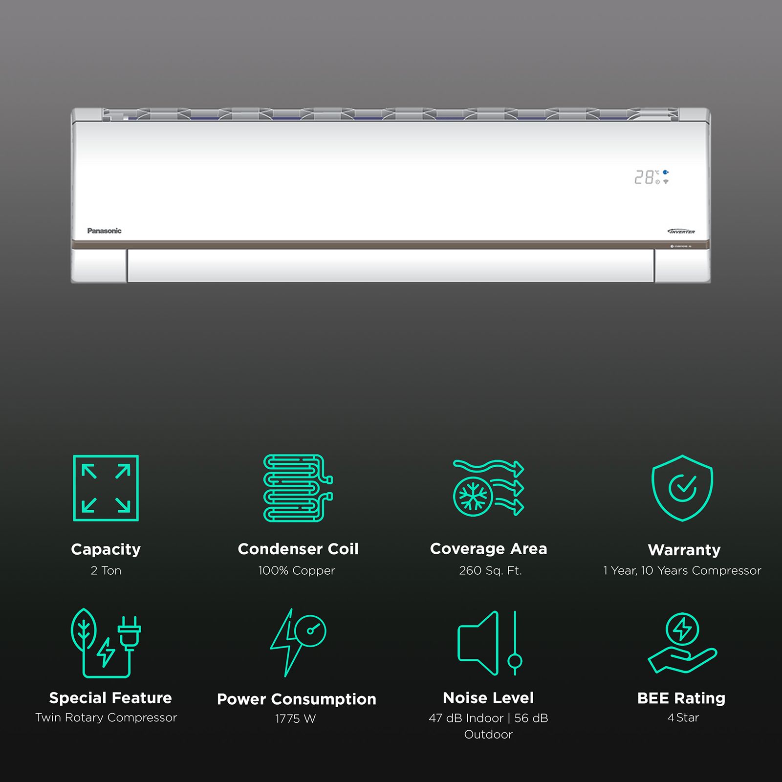 Panasonic 7 in 1 Convertible 2 Ton 4 Star Inverter Split Smart AC with Amazon Alexa and Google Assistant Support (Copper Condenser, CS/CU-WU24ZKYXF)_2