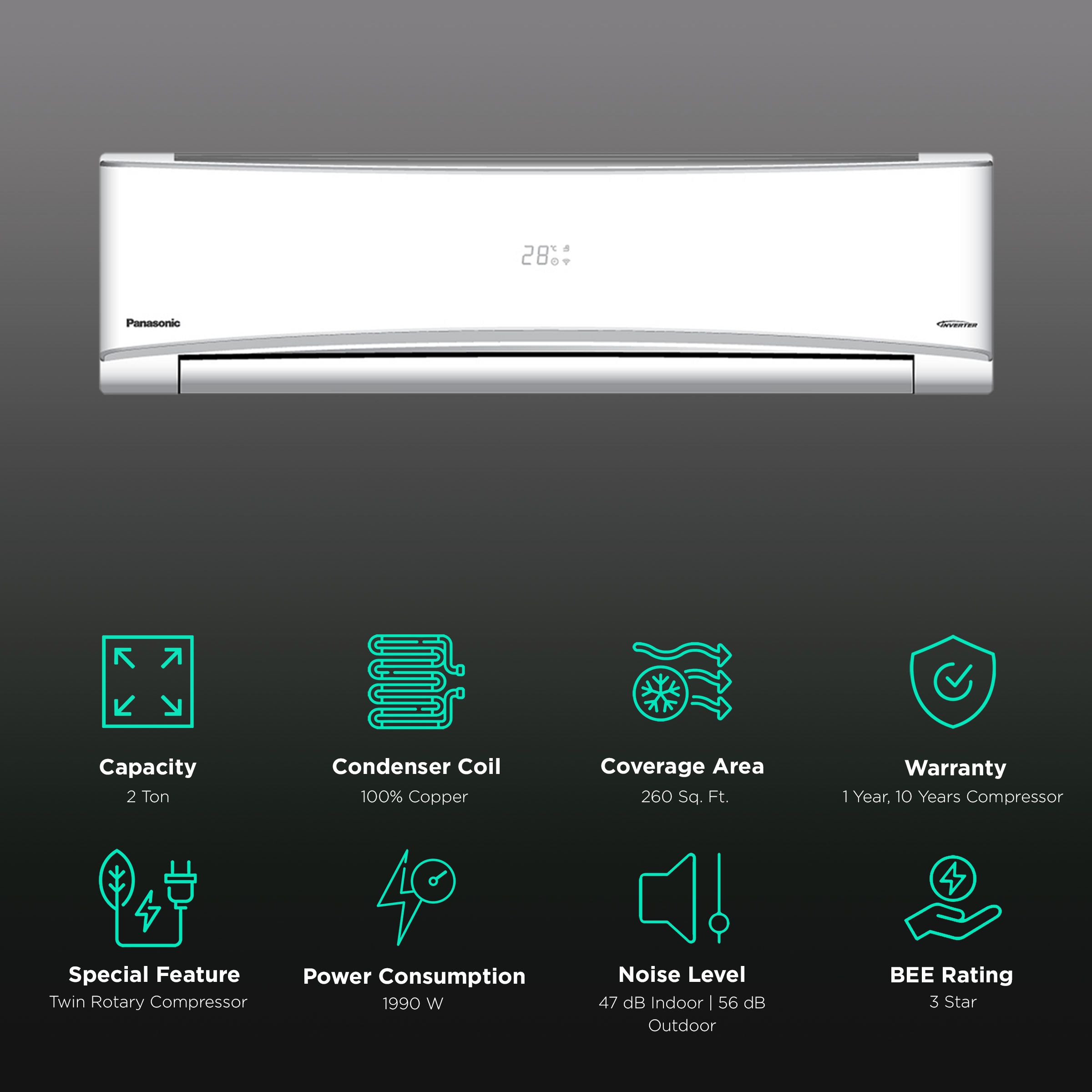 Panasonic 7 in 1 Convertible 2 Ton 3 Star Hot & Cold Inverter Split Smart AC with Google Assistant Support (Copper Condenser, CS/CU-KZ24ZKYF) Panasonic 7 in 1 Convertible 2 Ton 3 Star Hot & Cold Inverter Split Smart AC with Google Assistant Support (Copper Condenser, CS/CU-KZ24ZKYF)_2