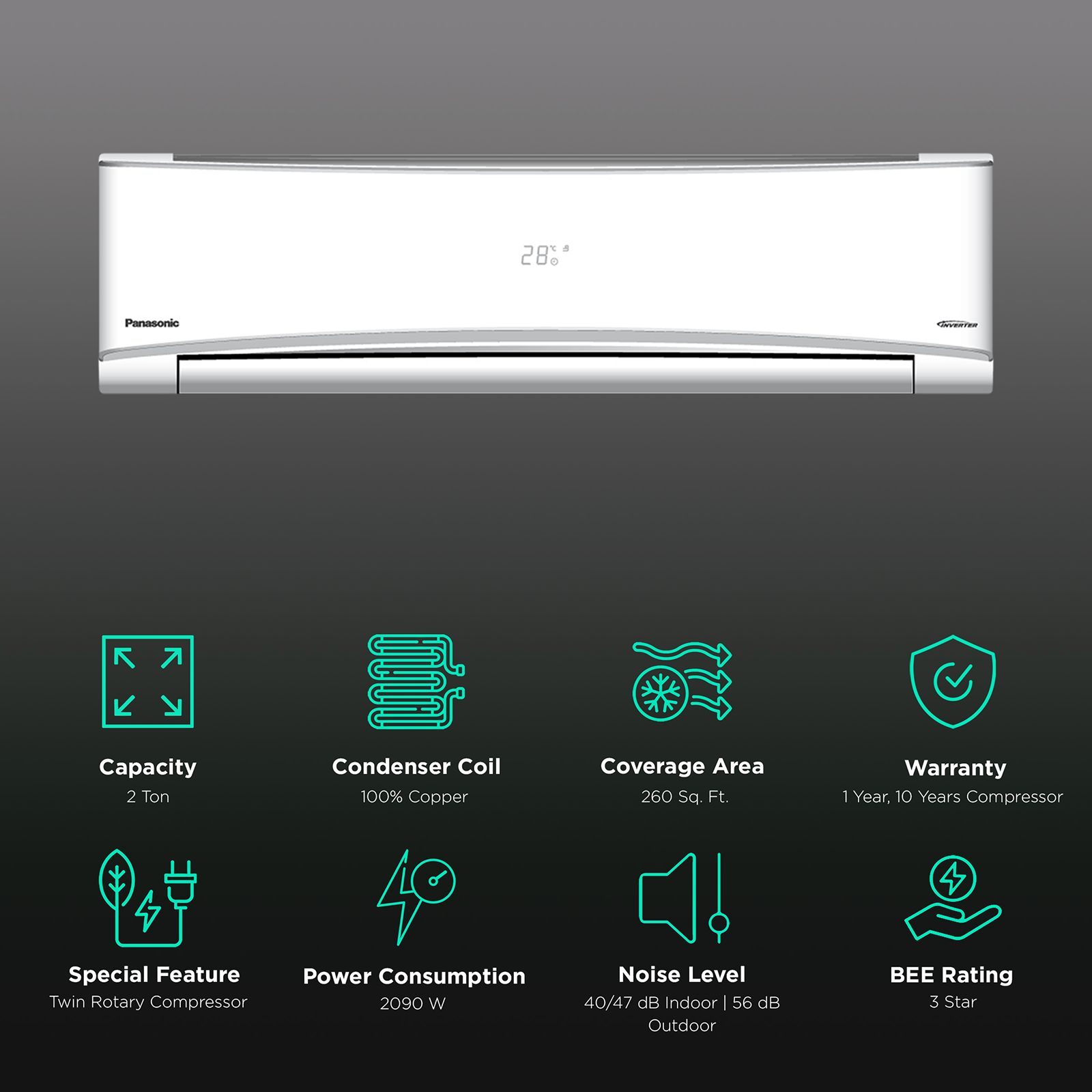 Panasonic 7 in 1 Convertible 2 Ton 3 Star Inverter Split AC (Copper Condenser, PM 0.1 Filter, CS/CU-KU24ZKYF1) Panasonic 7 in 1 Convertible 2 Ton 3 Star Inverter Split AC (Copper Condenser, PM 0.1 Filter, CS/CU-KU24ZKYF1)_2