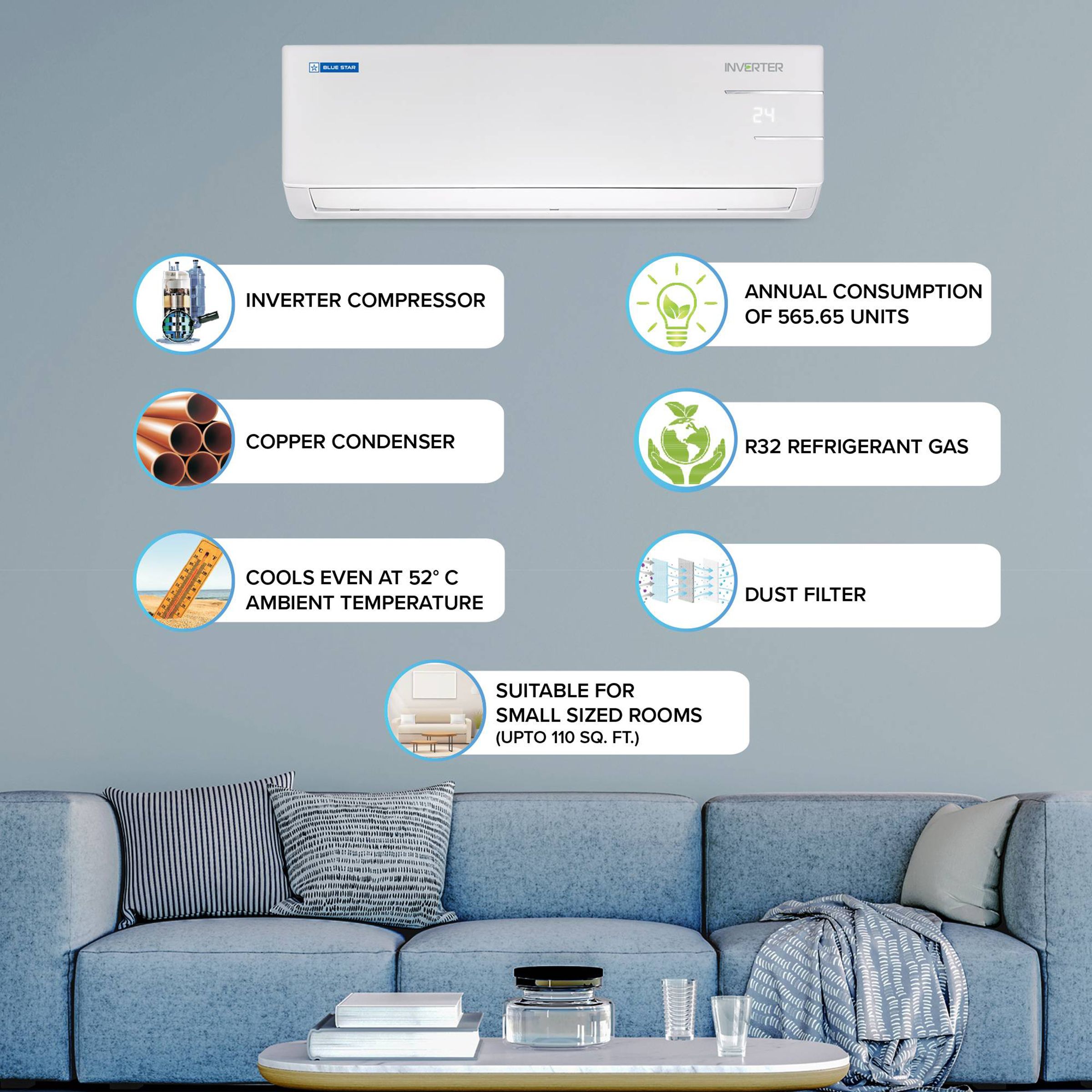 Blue Star 4 in 1 Convertible 1 Ton 4 Star Inverter Split AC with Self Diagnosis (Copper Condenser, IA412YNU) Blue Star 4 in 1 Convertible 1 Ton 4 Star Inverter Split AC with Self Diagnosis (Copper Condenser, IA412YNU)_11