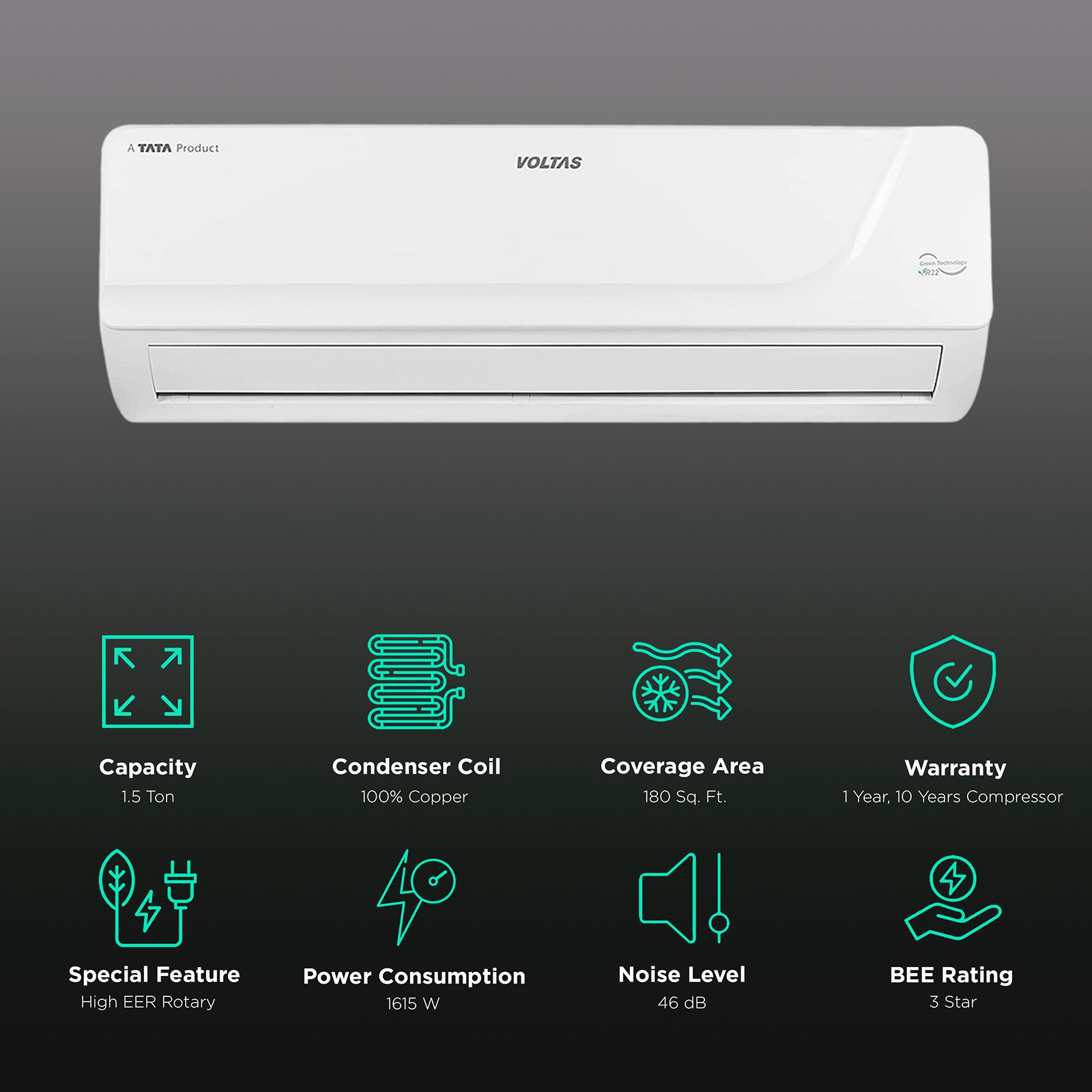 VOLTAS 183V Vectra Platina 4 in 1 Convertible 1.5 Ton 3 Star Inverter Split AC with Anti Microbial Air FIlteration (Copper Condenser, 4503448) VOLTAS 183V Vectra Platina 4 in 1 Convertible 1.5 Ton 3 Star Inverter Split AC with Anti Microbial Air FIlteration (Copper Condenser, 4503448)_2