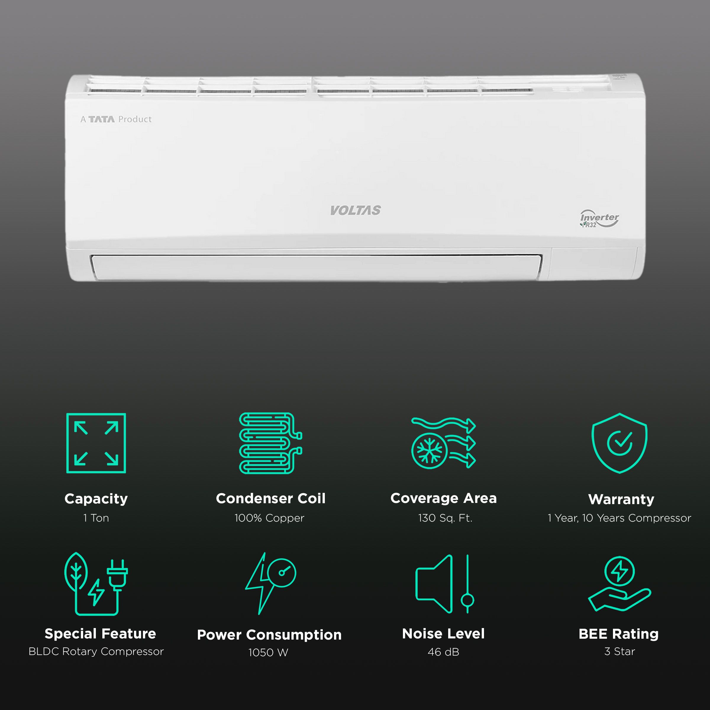 VOLTAS Vectra Pride 4 in 1 Convertible 1 Ton 3 Star Inverter Split AC with Self Diagnosis (Copper Condenser, 123V Vectra Pride) VOLTAS Vectra Pride 4 in 1 Convertible 1 Ton 3 Star Inverter Split AC with Self Diagnosis (Copper Condenser, 123V Vectra Pride)_2