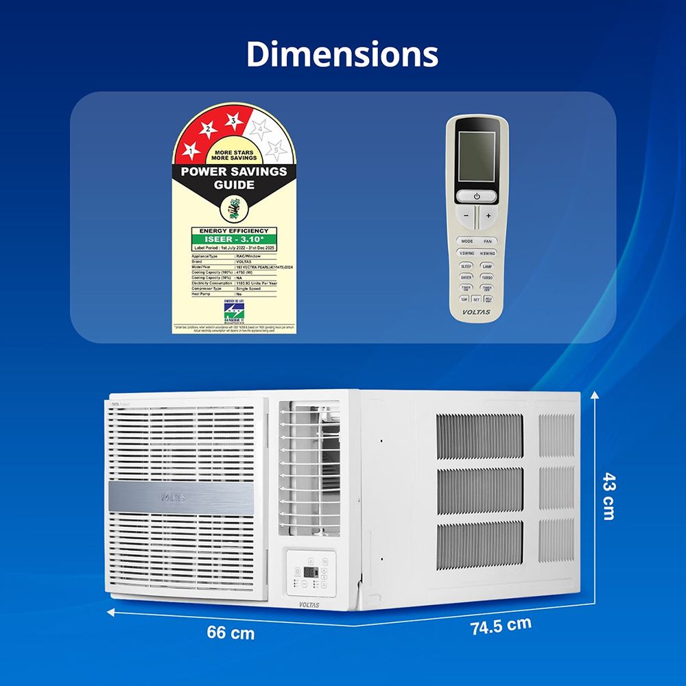 VOLTAS Vectra 1.5 Ton 3 Star Window AC ( Copper Condenser, Anti Dust Filter, 183 Vectra Pearl )_17