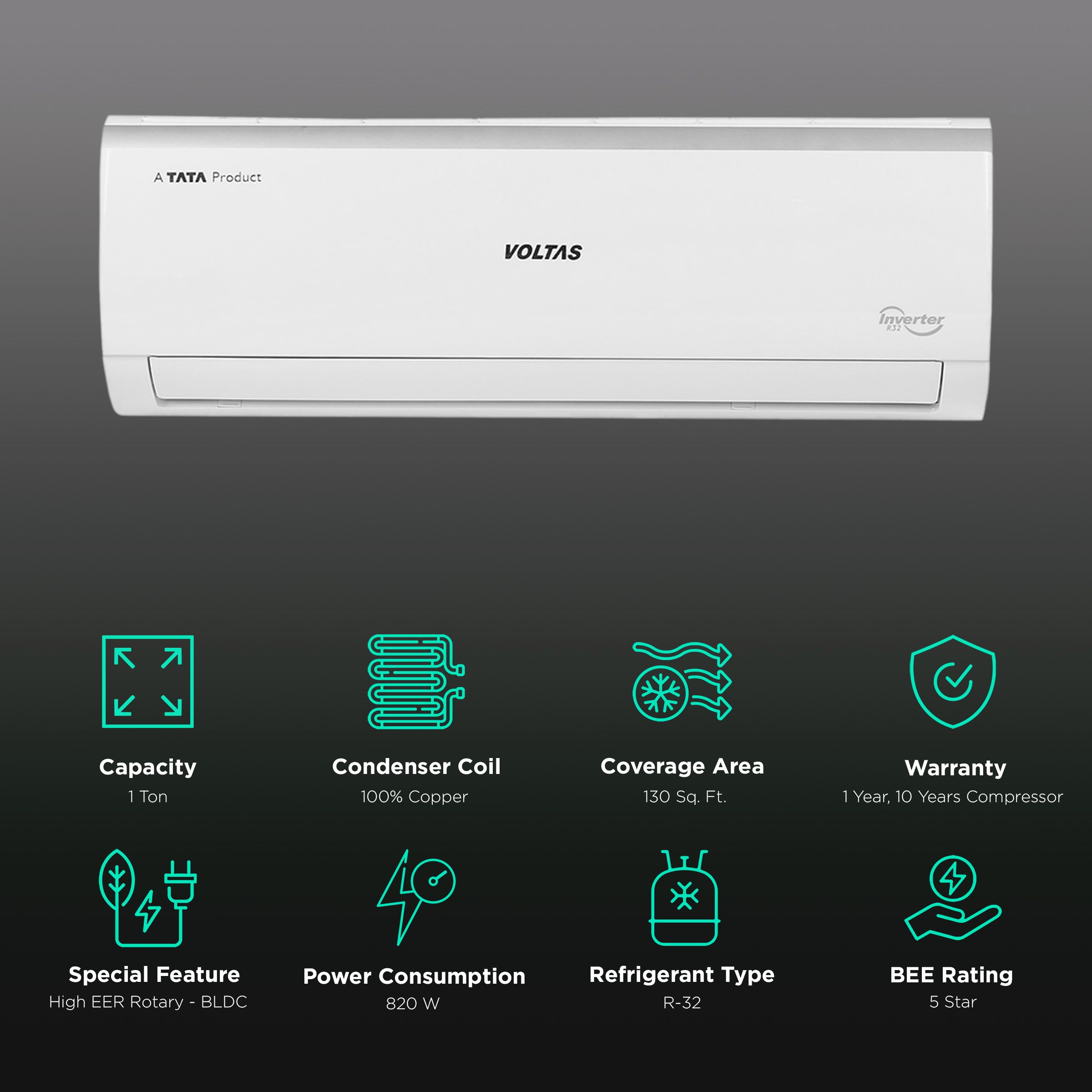 VOLTAS Vertis Elite 5 in 1 Convertible 1 Ton 5 Star Inverter Split AC with 4-Way Swing ( Copper Condenser, 125V Vertis Elite Marvel) VOLTAS Vertis Elite 5 in 1 Convertible 1 Ton 5 Star Inverter Split AC with 4-Way Swing ( Copper Condenser, 125V Vertis Elite Marvel)_2