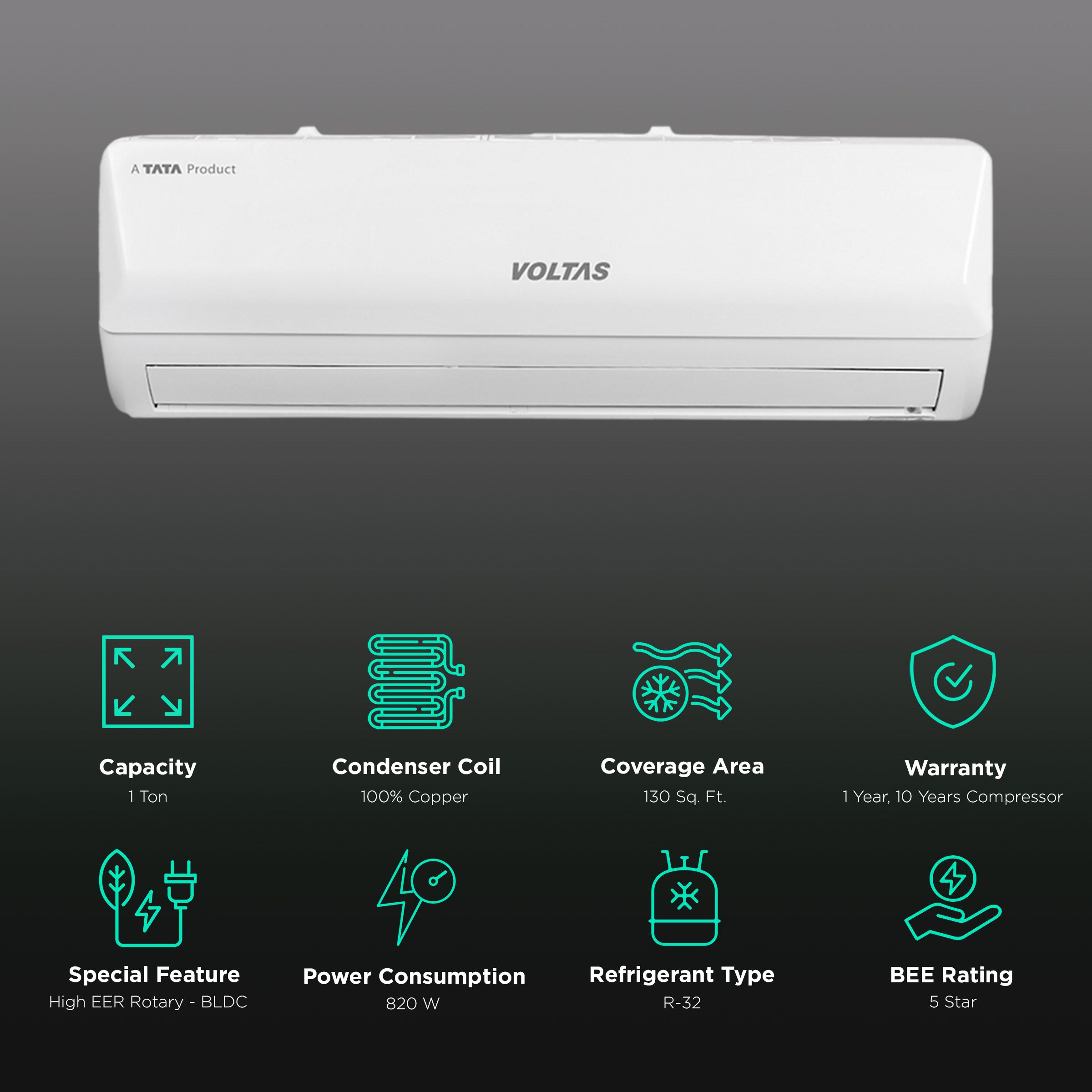 VOLTAS Vertis 5 in 1 Convertible 1 Ton 5 Star Inverter Split AC with 4-Way Swing (Copper Condenser, 125V Vertis Emerald Marvel) VOLTAS Vertis 5 in 1 Convertible 1 Ton 5 Star Inverter Split AC with 4-Way Swing (Copper Condenser, 125V Vertis Emerald Marvel)_2