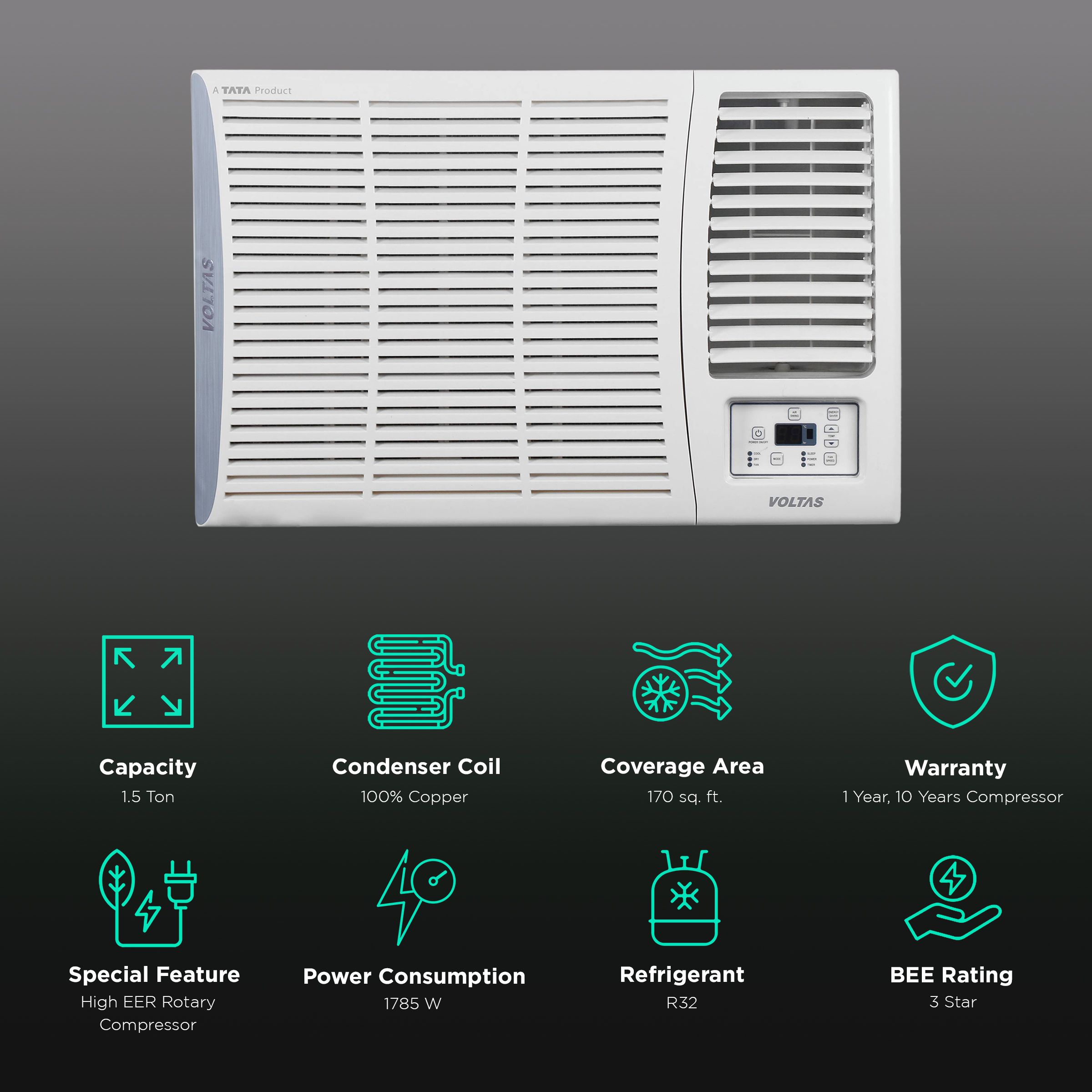 VOLTAS Vertis 2 in 1 Convertible 1.5 Ton 3 Star Inverter Window AC with Anti-Dust Filter ( Copper Condenser, 183V Vertis Elite Marvel) VOLTAS Vertis 2 in 1 Convertible 1.5 Ton 3 Star Inverter Window AC with Anti-Dust Filter ( Copper Condenser, 183V Vertis Elite Marvel)_2