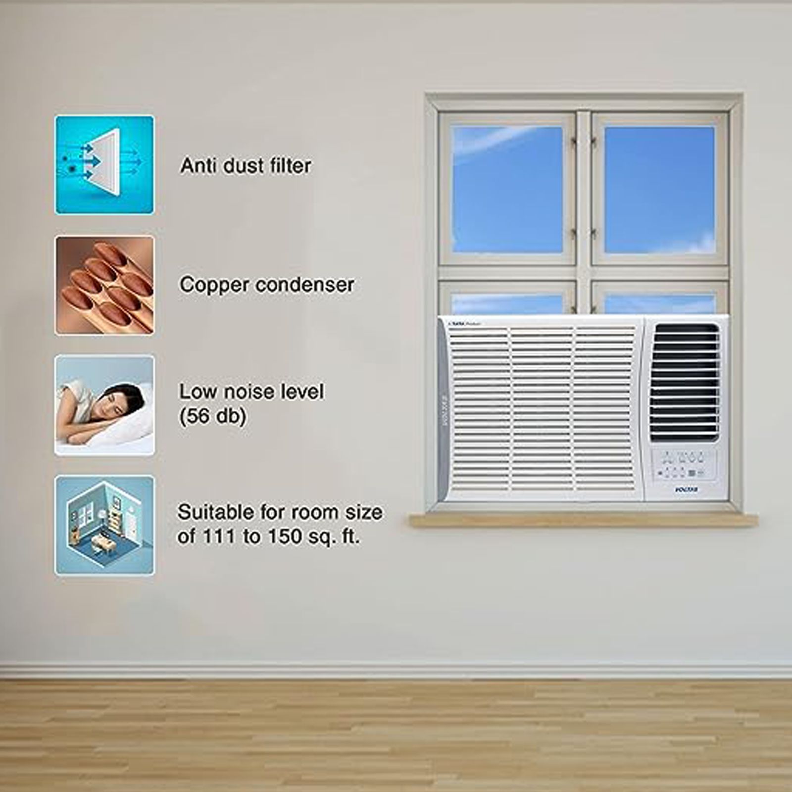 VOLTAS Vertis 2 in 1 Convertible 1.5 Ton 5 Star Inverter Window AC with Anti-Dust Filter (Copper Condenser, 185V Vertis Elite Marvel) VOLTAS Vertis 2 in 1 Convertible 1.5 Ton 5 Star Inverter Window AC with Anti-Dust Filter (Copper Condenser, 185V Vertis Elite Marvel)_9