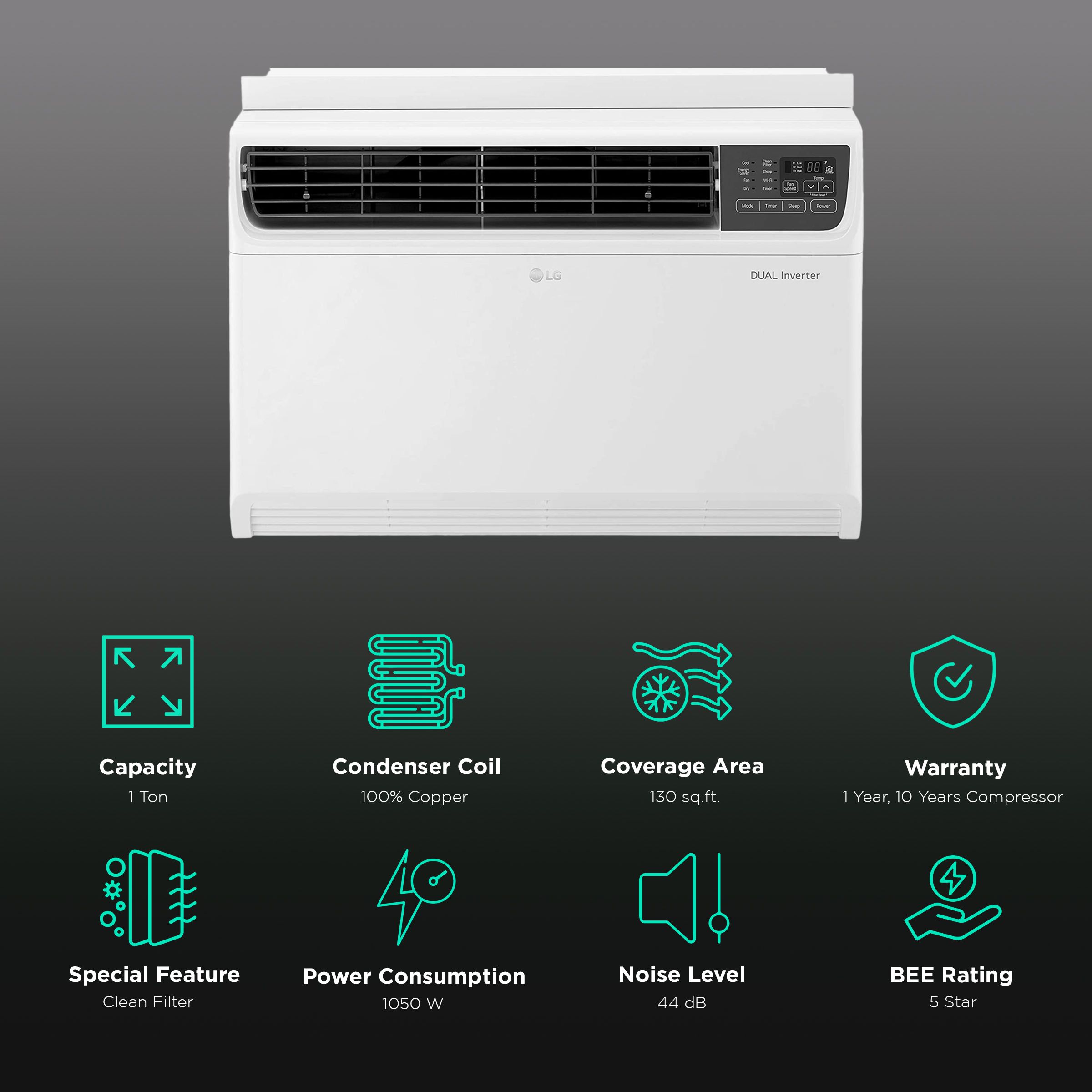 LG 4 in 1 Convertible 1 Ton 5 Star Dual Inverter Window Smart AC with Clean Filter and HD Filter (2023 Model, Copper Condenser, PW-Q12WUZA) LG 4 in 1 Convertible 1 Ton 5 Star Dual Inverter Window Smart AC with Clean Filter and HD Filter (2023 Model, Copper Condenser, PW-Q12WUZA)_2
