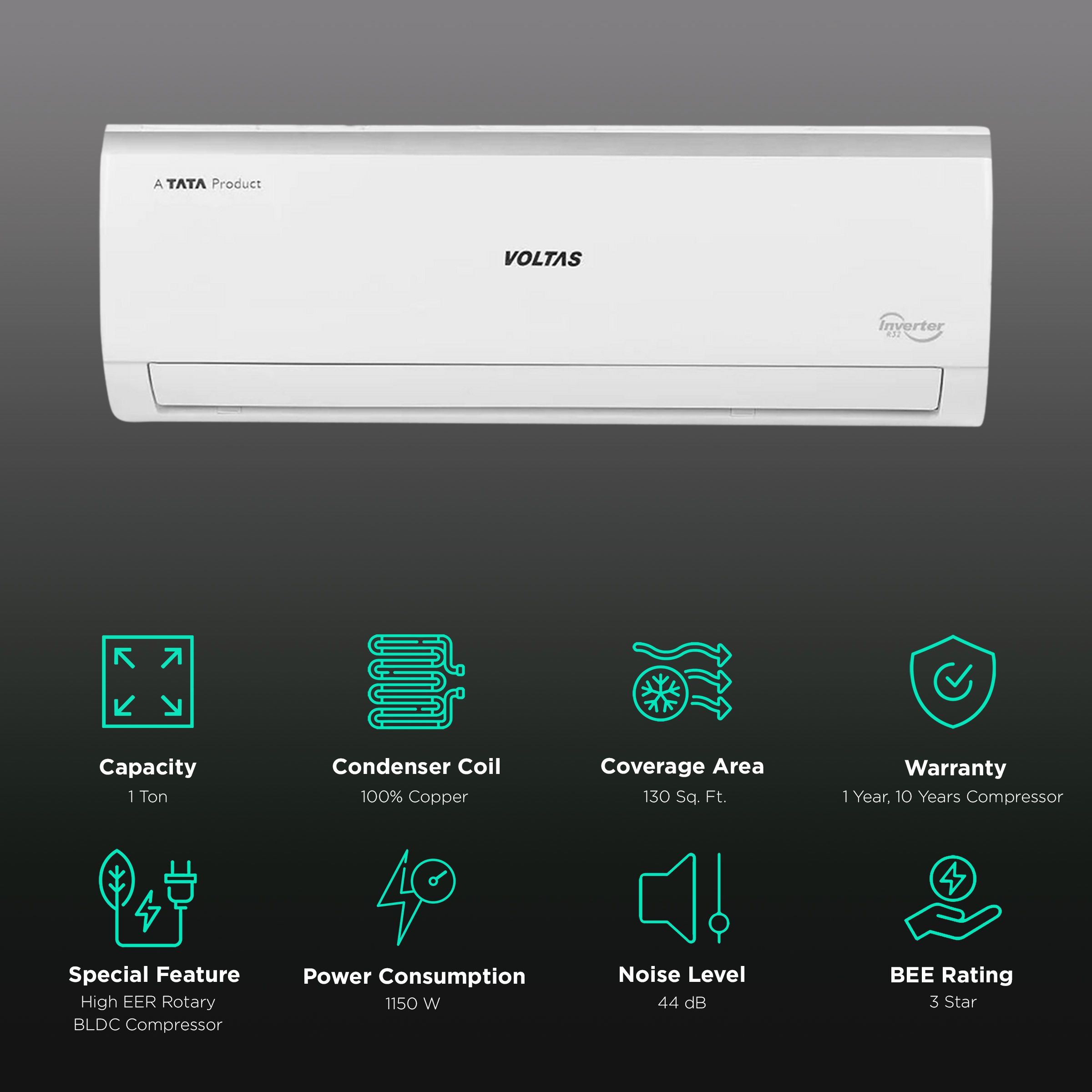 VOLTAS Vectra 4 in 1 Convertible 1 Ton 3 Star Inverter Split AC with Anti Dust Filter (Copper Condenser, 123V Vectra Elite)_2