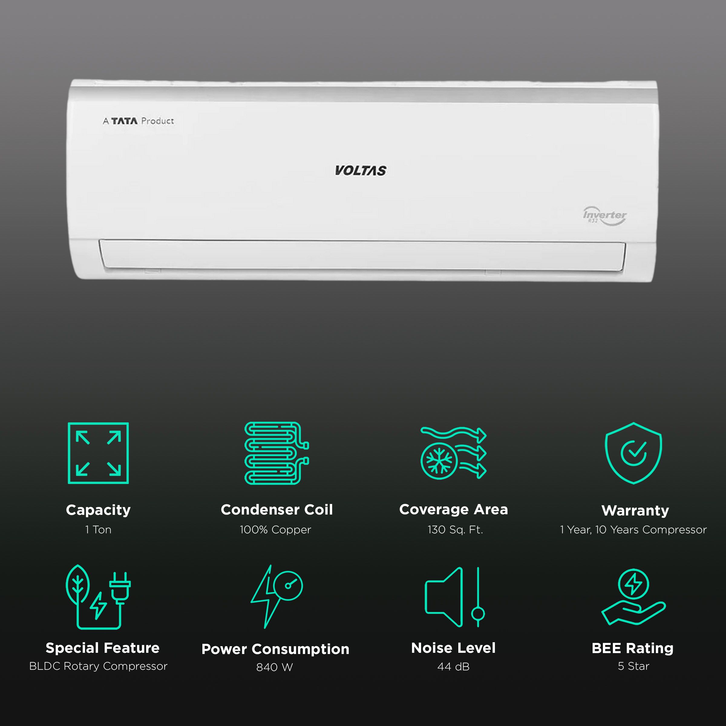 VOLTAS Vectra 4 in 1 Convertible 1 Ton 5 Star Inverter Split AC with Auto Clean Function (Copper Condenser, 125V Vectra Elite) VOLTAS Vectra 4 in 1 Convertible 1 Ton 5 Star Inverter Split AC with Auto Clean Function (Copper Condenser, 125V Vectra Elite)_2