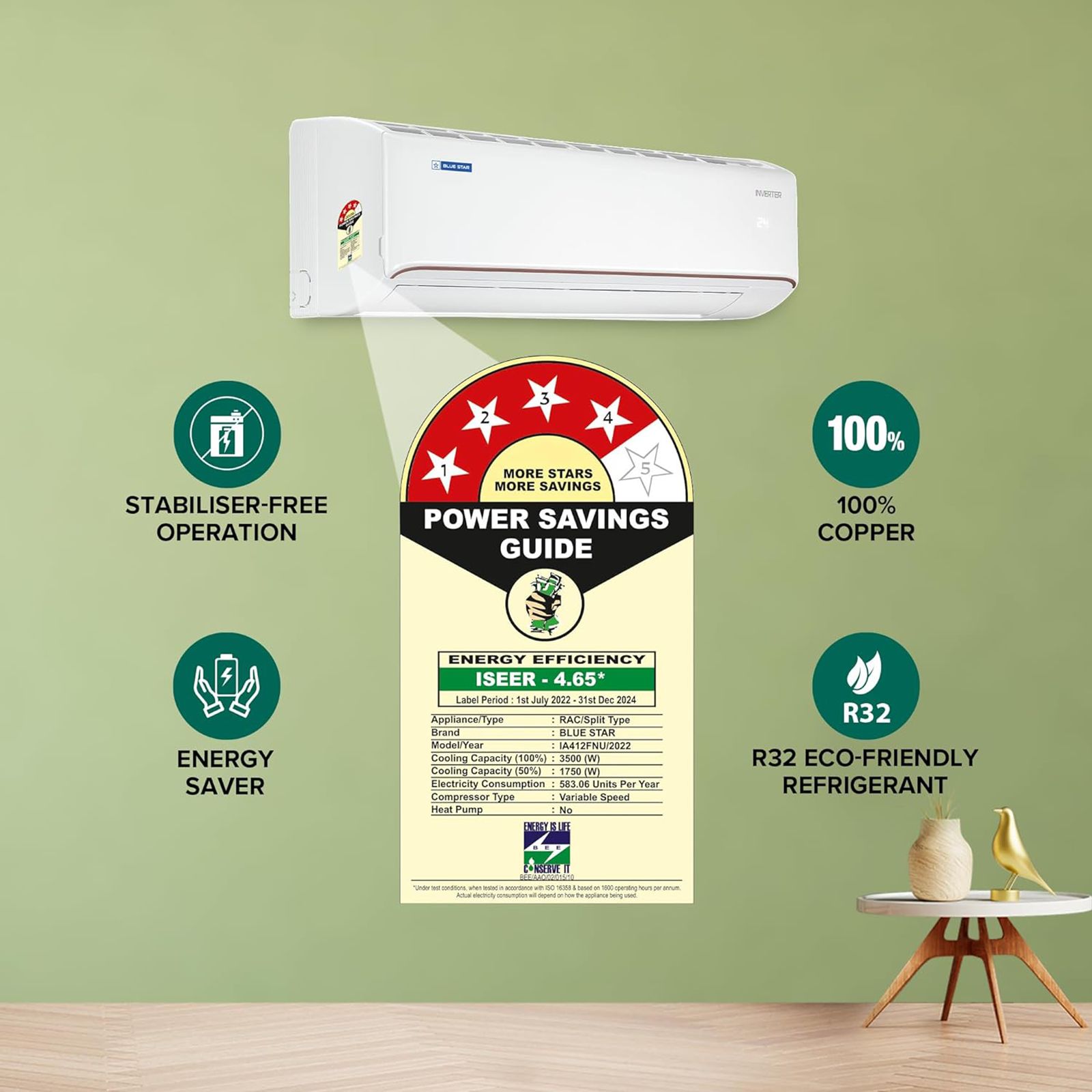 Blue Star FNU 4 in 1 Convertible 1 Ton 4 Star Inverter Split AC with Dust Filter (Copper Condenser, IA412FNU) Blue Star FNU 4 in 1 Convertible 1 Ton 4 Star Inverter Split AC with Dust Filter (Copper Condenser, IA412FNU)_11