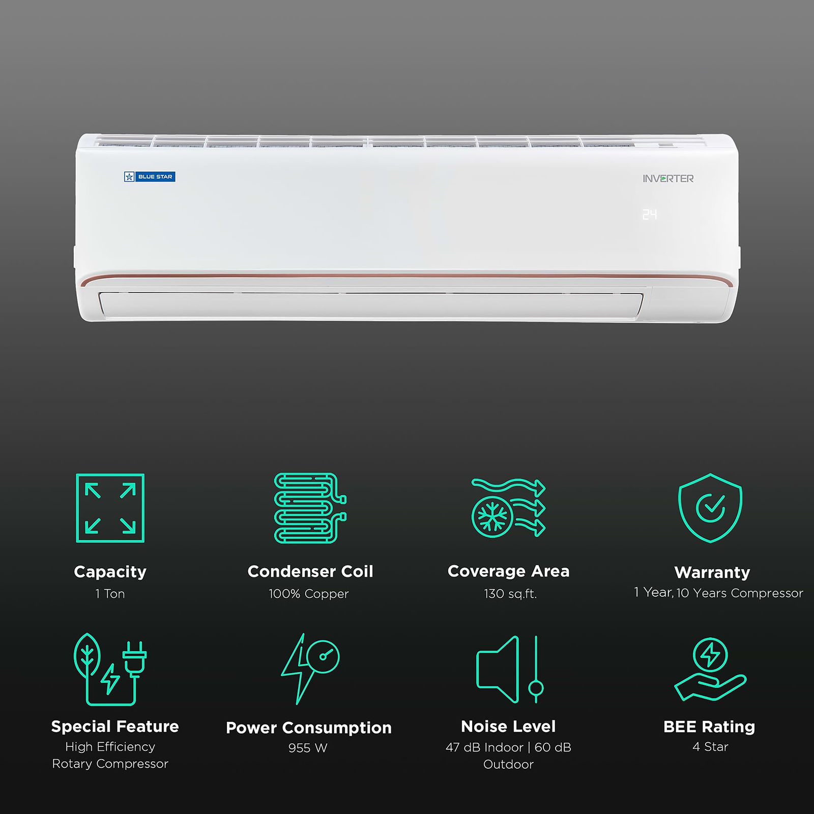 Blue Star FNU 4 in 1 Convertible 1 Ton 4 Star Inverter Split AC with Dust Filter (Copper Condenser, IA412FNU) Blue Star FNU 4 in 1 Convertible 1 Ton 4 Star Inverter Split AC with Dust Filter (Copper Condenser, IA412FNU)_2