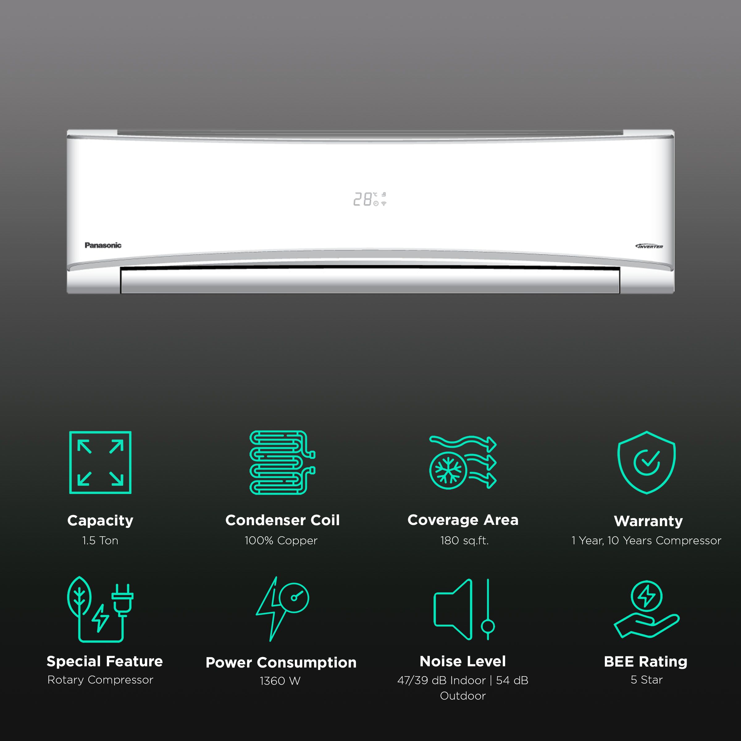 Panasonic TU 1.5 Ton 5 Star Inverter Split Smart AC with AG Clean Plus (Copper Condenser, CS/CU-TU18ZKYF) Panasonic TU 1.5 Ton 5 Star Inverter Split Smart AC with AG Clean Plus (Copper Condenser, CS/CU-TU18ZKYF)_2