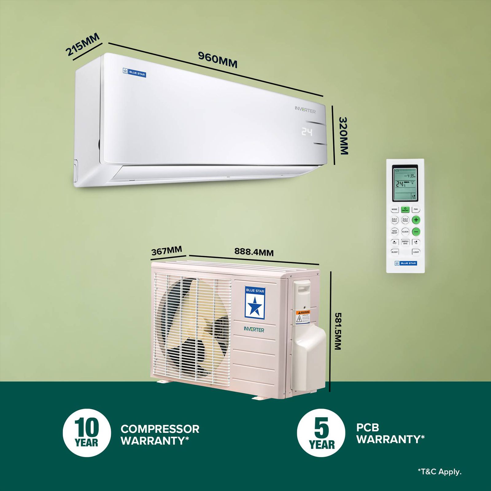 Blue Star Y Series 5 in 1 Convertible 1.5 Ton 5 Star Inverter Split AC with Turbo Cool (Copper Condenser, IC518YNU) Blue Star Y Series 5 in 1 Convertible 1.5 Ton 5 Star Inverter Split AC with Turbo Cool (Copper Condenser, IC518YNU)_13