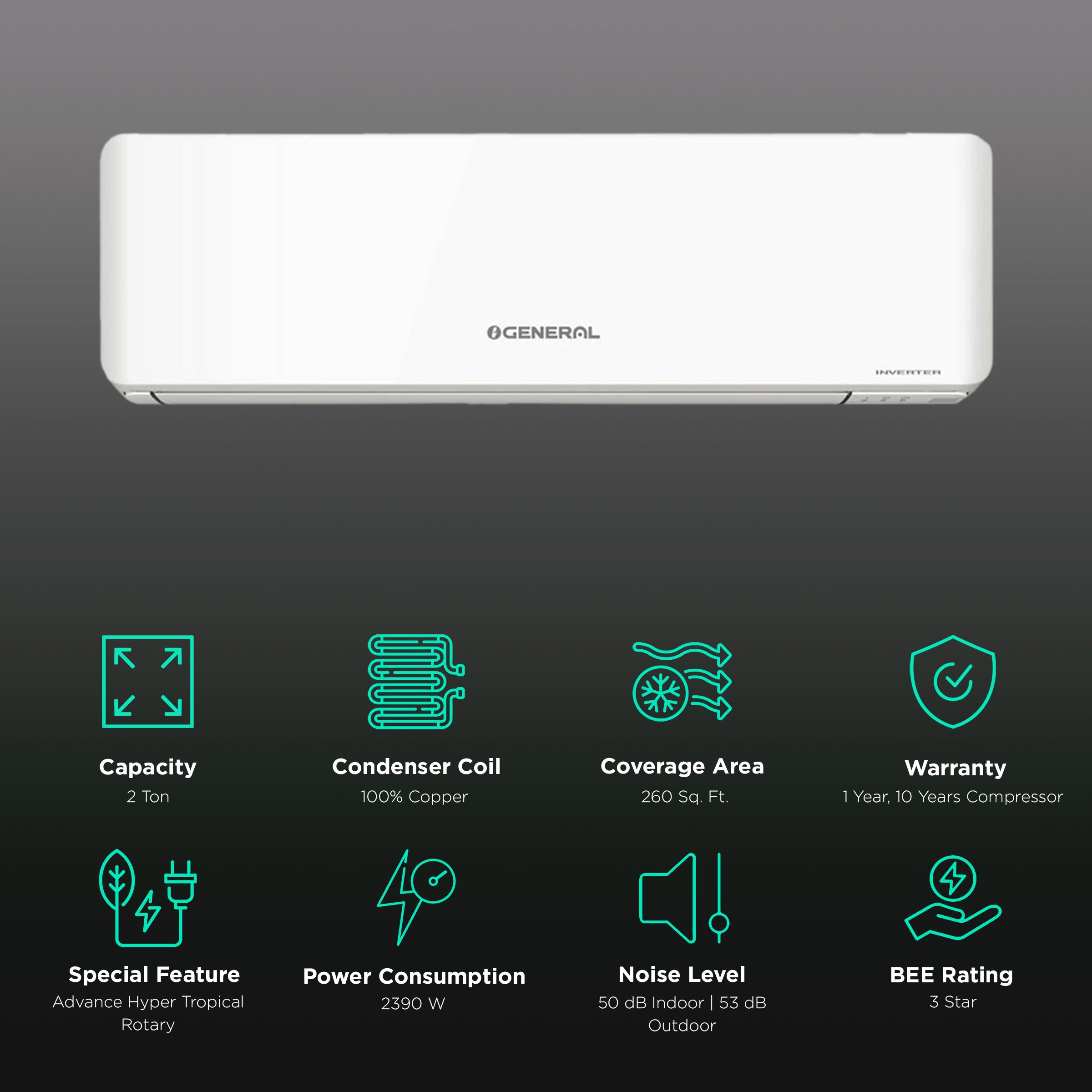O GENERAL 2 Ton 3 Star Inverter Split AC (Copper Condenser, ASGG24CPAA-B)_2
