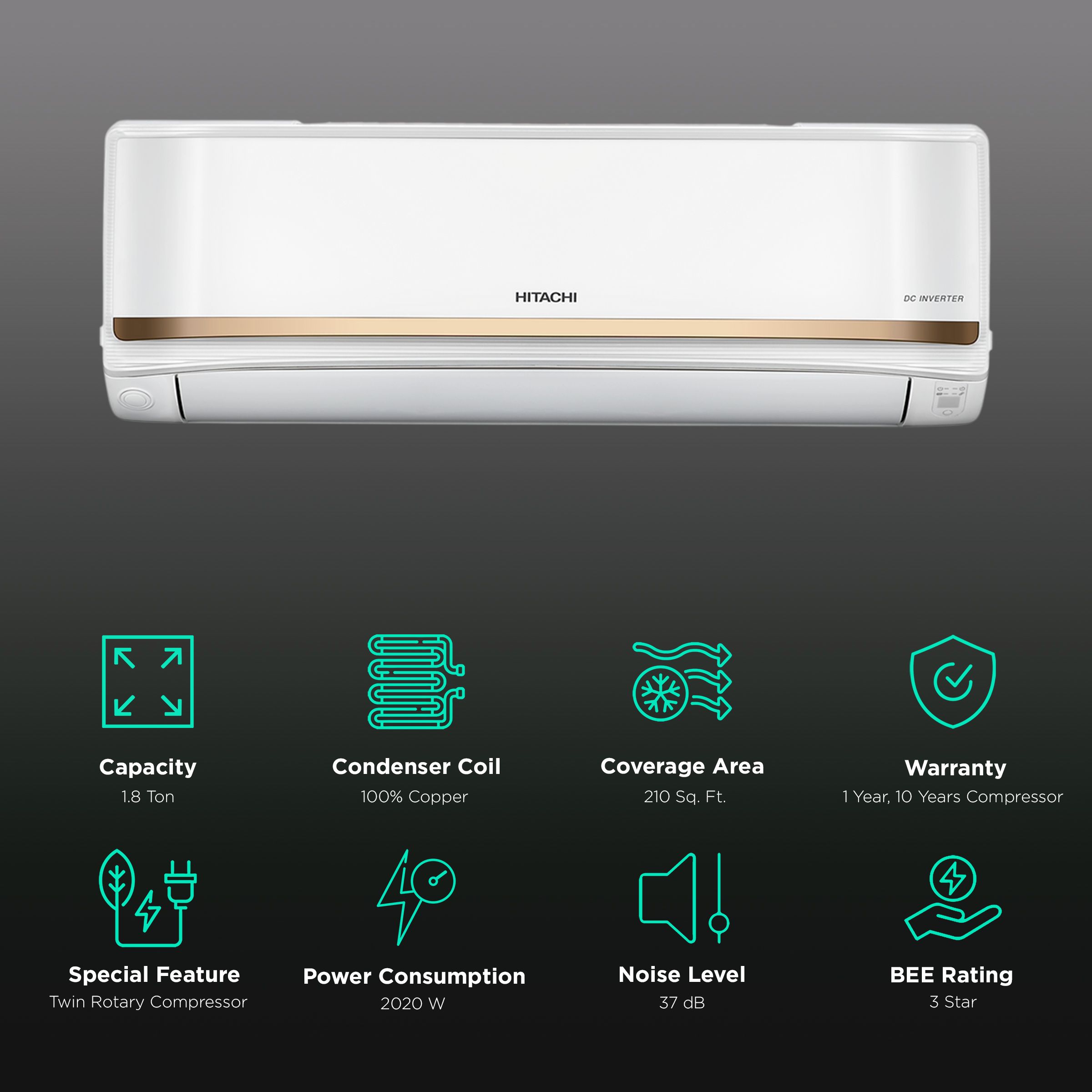 HITACHI iZen 3400FXL 1.8 Ton 3 Star Inverter Split AC (Copper Condenser, Superfine Mesh Filter, RAS.G322PCAISF)_2