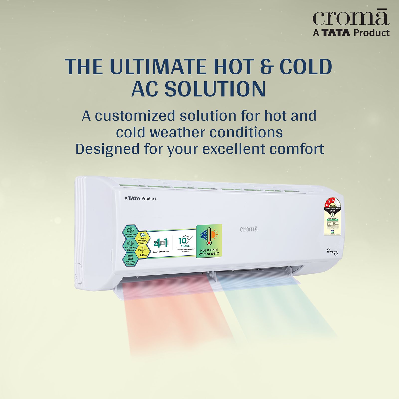 Croma 4 in 1 Convertible 1.5 Ton 3 Star Hot & Cold Inverter Split AC with Dust Filter (Copper Condenser, CRLAH18IND170259)_9
