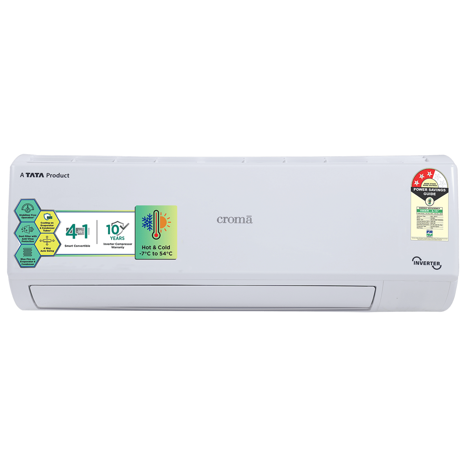 Croma 4 in 1 Convertible 1.5 Ton 3 Star Hot & Cold Inverter Split AC with Dust Filter (Copper Condenser, CRLAH18IND170259)_1