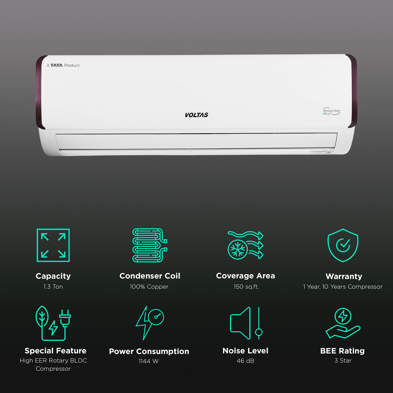 VOLTAS 163V Vectra Pearl 4 in 1 Convertible 1.3 Ton 3 Star Inverter Split AC with Anti Dust Filter ( Copper Condenser, 4503543) VOLTAS 163V Vectra Pearl 4 in 1 Convertible 1.3 Ton 3 Star Inverter Split AC with Anti Dust Filter ( Copper Condenser, 4503543)_3