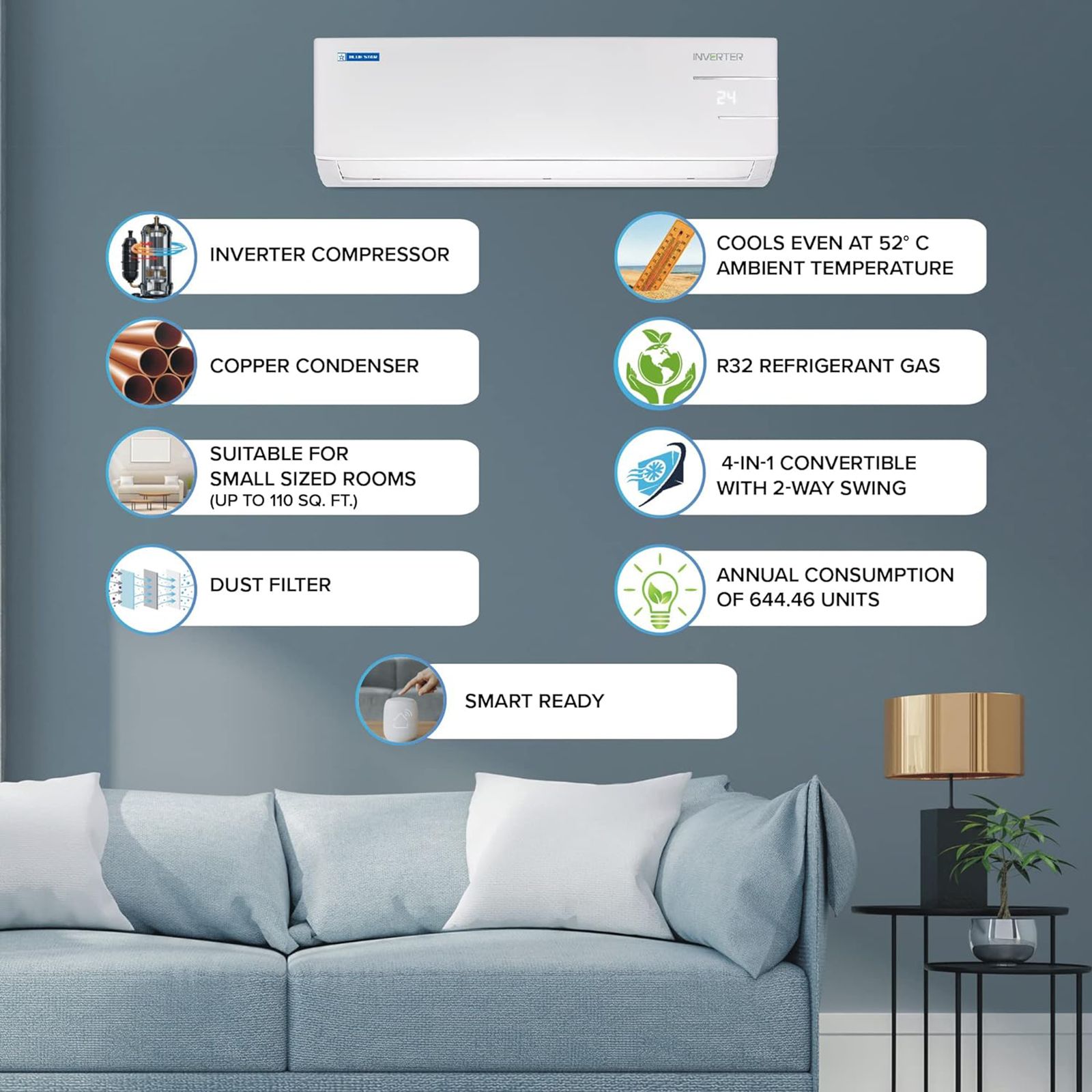 Blue Star 4 in 1 Convertible 0.9 Ton 3 Star Inverter Split AC with Self Diagnosis (Copper Condenser, IA311YNU) Blue Star 4 in 1 Convertible 0.9 Ton 3 Star Inverter Split AC with Self Diagnosis (Copper Condenser, IA311YNU)_11