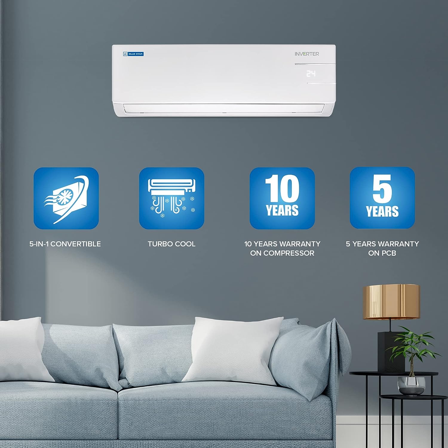 Blue Star Y Series 5 in 1 Convertible 1 Ton 3 Star Inverter Split AC with Dust Filter (Copper Condenser, IC312YNU) Blue Star Y Series 5 in 1 Convertible 1 Ton 3 Star Inverter Split AC with Dust Filter (Copper Condenser, IC312YNU)_11