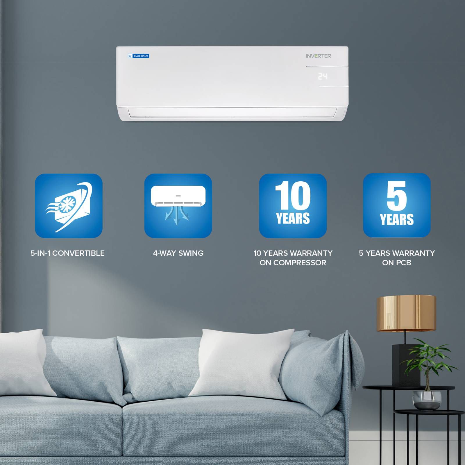 Blue Star 5 in 1 Convertible 1 Ton 5 Star Inverter Split AC with Anti Dust Filter (Copper Condenser, IC512YNU)_13