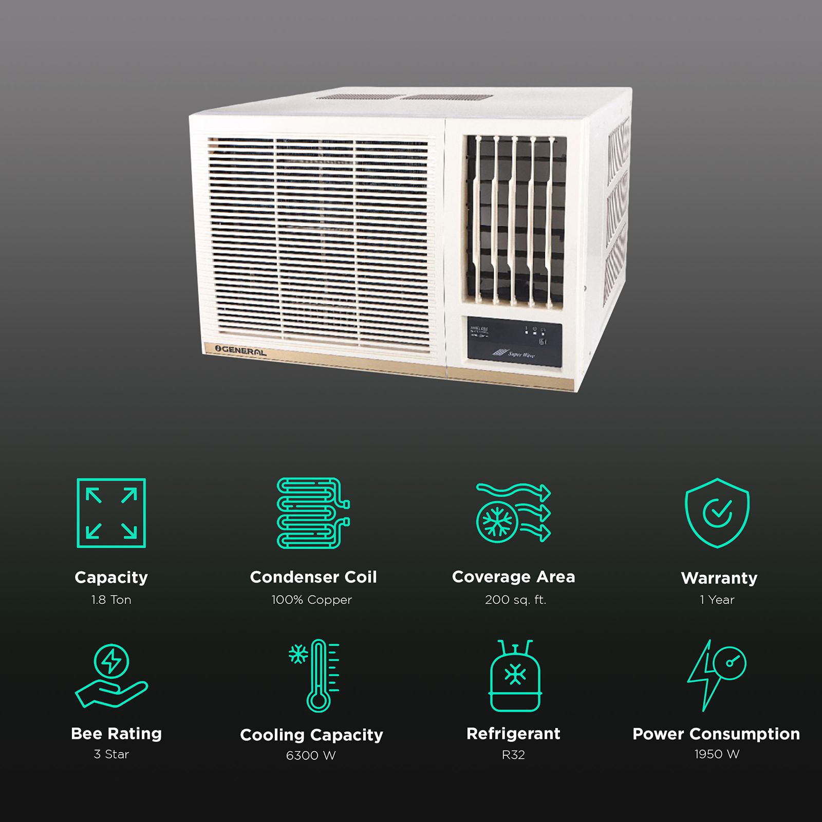 O GENERAL 1.8 Ton 2 Star Non Inverter Window AC (Copper Condenser, AXGB22BBAA-B)_2