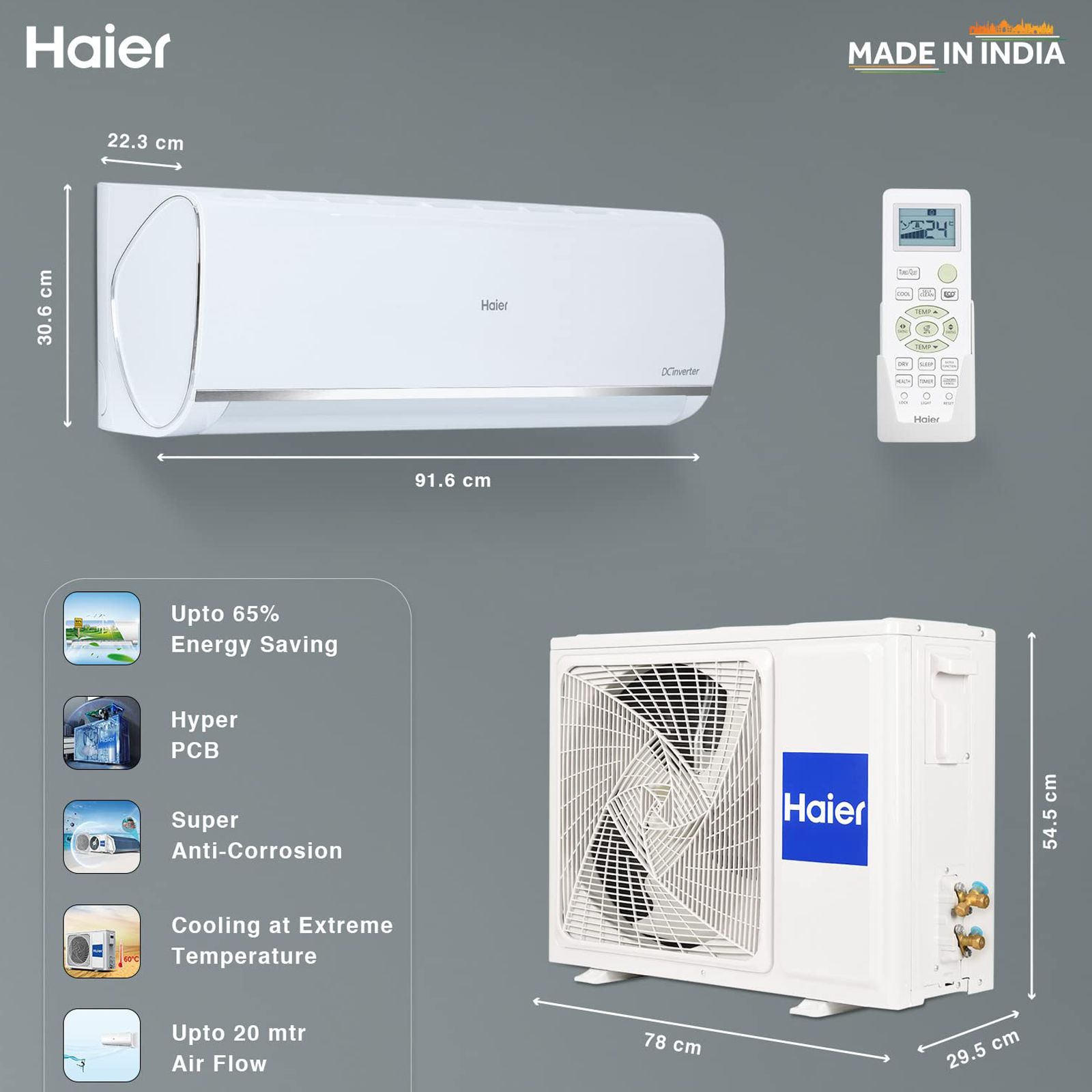 Haier 7 in 1 Convertible 1.5 Ton 5 Star Triple Inverter Split AC with Frost Self Clean Technology (Copper Condenser, HSU18K-PYS5BE) Haier 7 in 1 Convertible 1.5 Ton 5 Star Triple Inverter Split AC with Frost Self Clean Technology (Copper Condenser, HSU18K-PYS5BE)_6