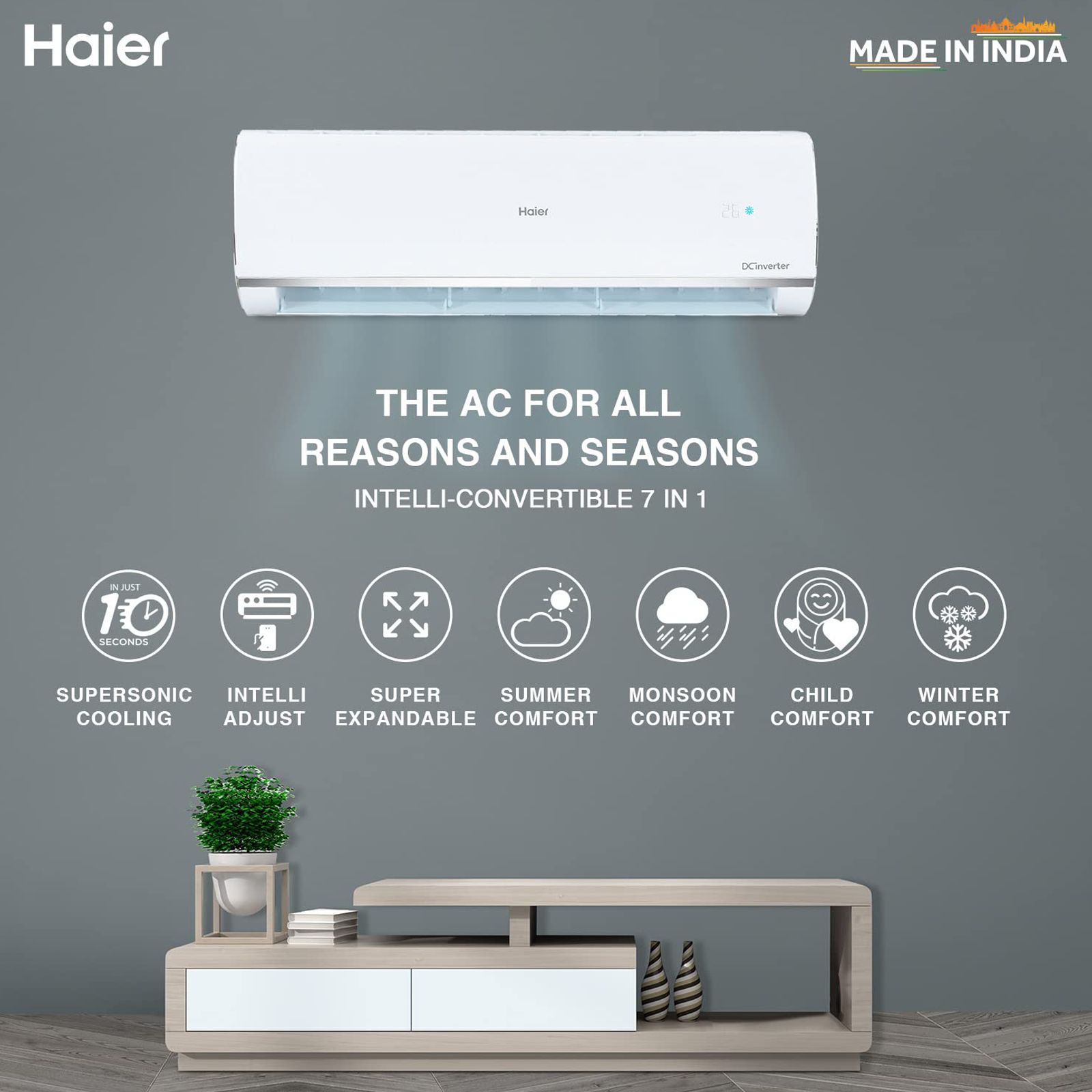 Haier 7 in 1 Convertible 1.5 Ton 5 Star Triple Inverter Split AC with Frost Self Clean Technology (Copper Condenser, HSU18K-PYS5BE) Haier 7 in 1 Convertible 1.5 Ton 5 Star Triple Inverter Split AC with Frost Self Clean Technology (Copper Condenser, HSU18K-PYS5BE)_8