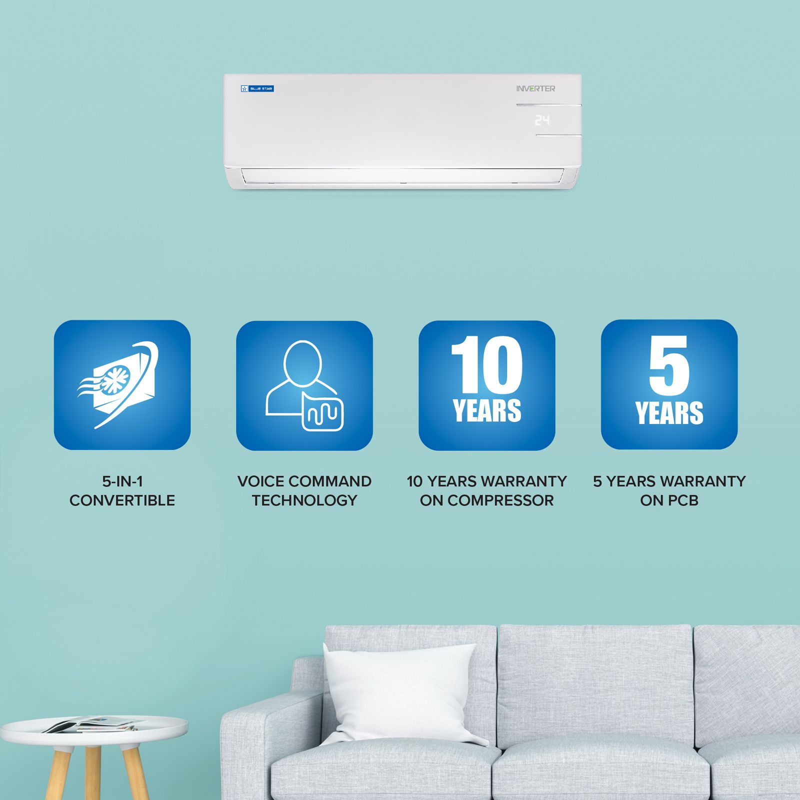Blue Star YNUS 5 in 1 Convertible 1.5 Ton 5 Star Inverter Split Smart AC with Dust Filter (Copper Condenser, IC518YNUS) Blue Star YNUS 5 in 1 Convertible 1.5 Ton 5 Star Inverter Split Smart AC with Dust Filter (Copper Condenser, IC518YNUS)_10