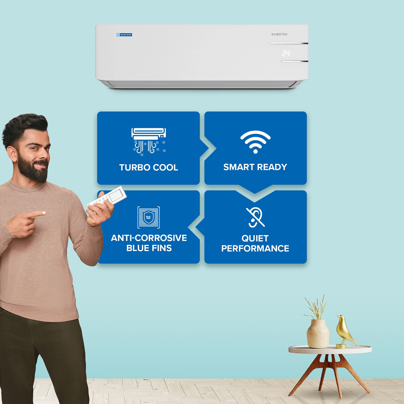 Blue Star Y Series 5 in 1 Convertible 1.2 Ton 3 Star Inverter Split AC with Turbo Cool (Copper Condenser, IC315YNU) Blue Star Y Series 5 in 1 Convertible 1.2 Ton 3 Star Inverter Split AC with Turbo Cool (Copper Condenser, IC315YNU)_4