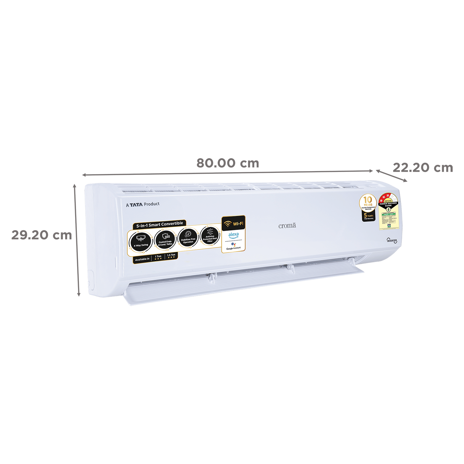 Croma 5 in 1 Convertible 1 Ton 3 Star Inverter Split Smart AC with Alexa and Google Assistant (Copper Condenser, CRLAS12IND170262)_4