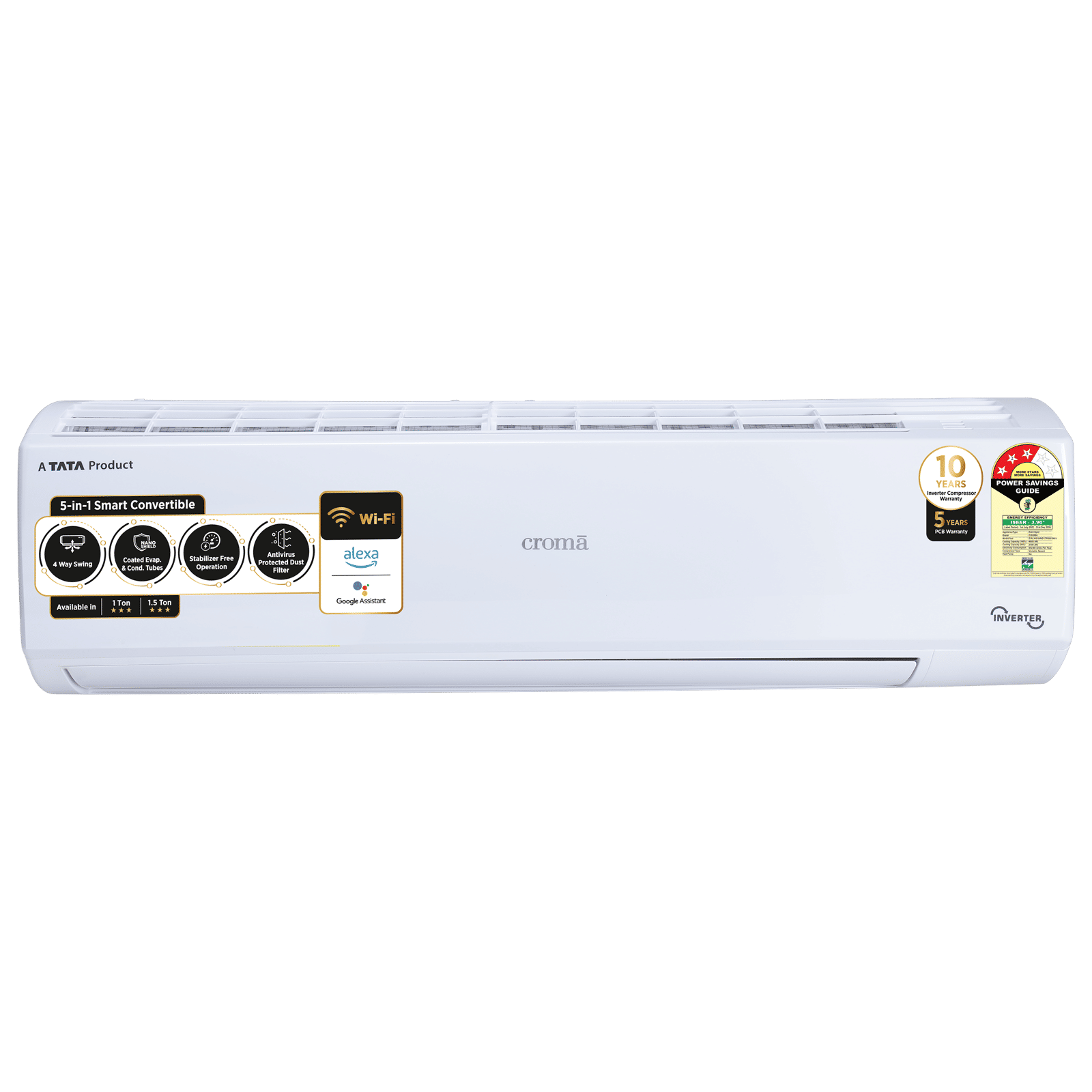 Croma 5 in 1 Convertible 1.5 Ton 3 Star Inverter Split Smart AC with Google & Alexa Assistant (Copper Condenser, CRLAS18IND170263)_1