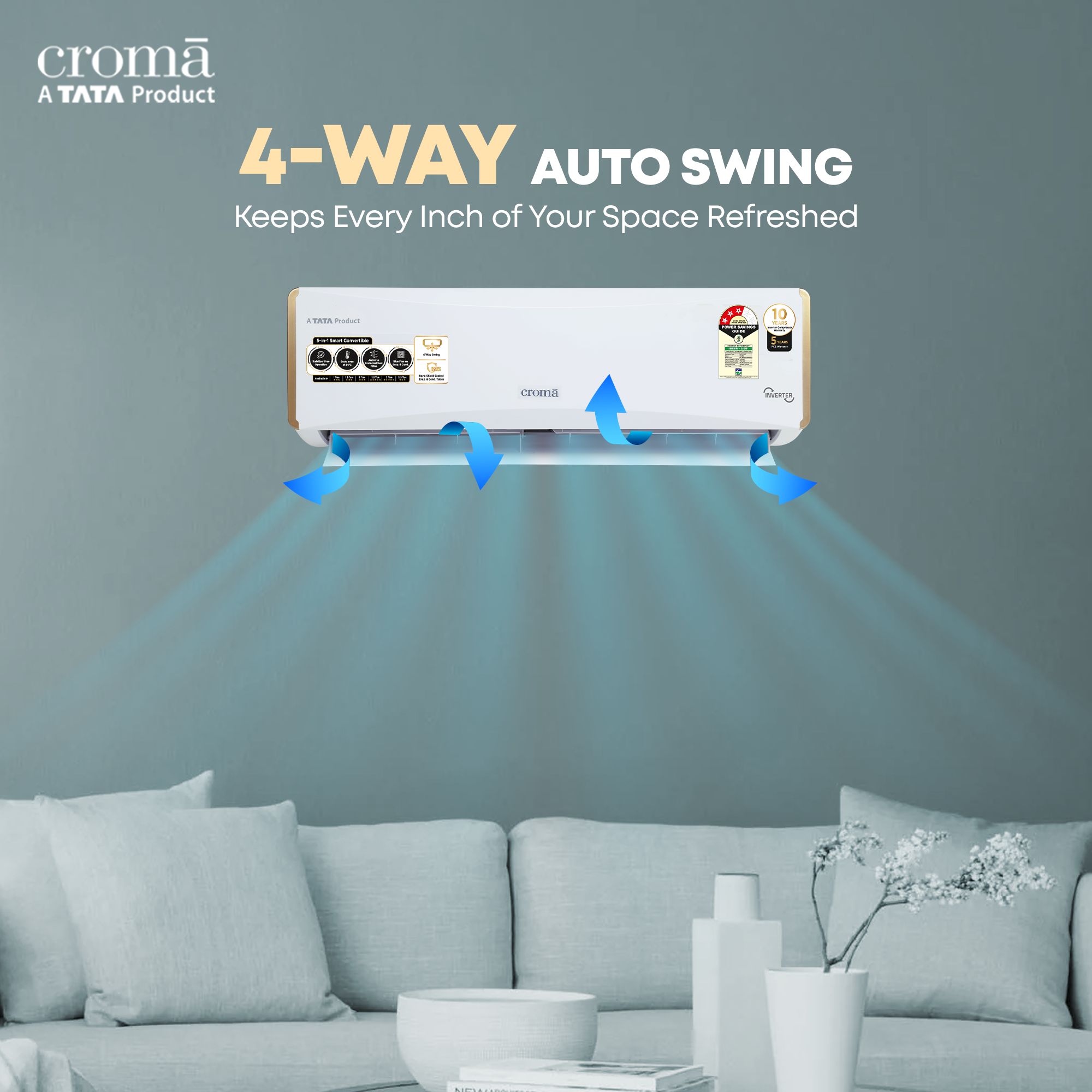 Croma 5 in 1 Convertible 1 Ton 3 Star Inverter Split AC with Dust Filter (Copper Condenser) Croma 5 in 1 Convertible 1 Ton 3 Star Inverter Split AC with Dust Filter (Copper Condenser)_11
