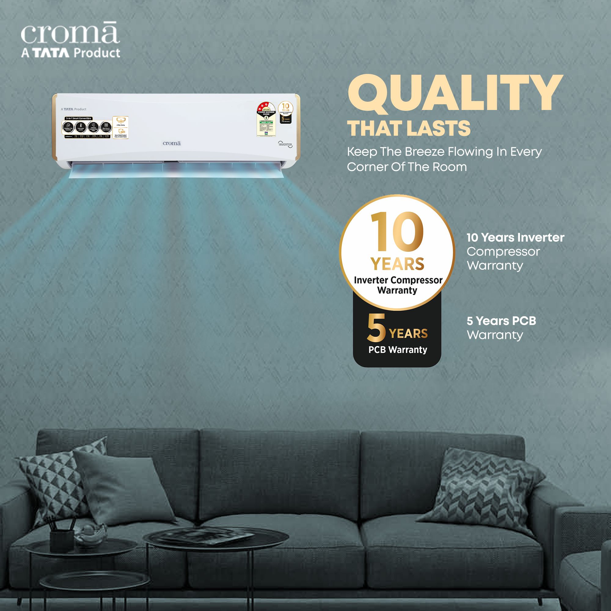 Croma 5 in 1 Convertible 1.5 Ton 5 Star Inverter Split AC with Dust Filter (Copper Condenser, CRLA018INF255958)_12