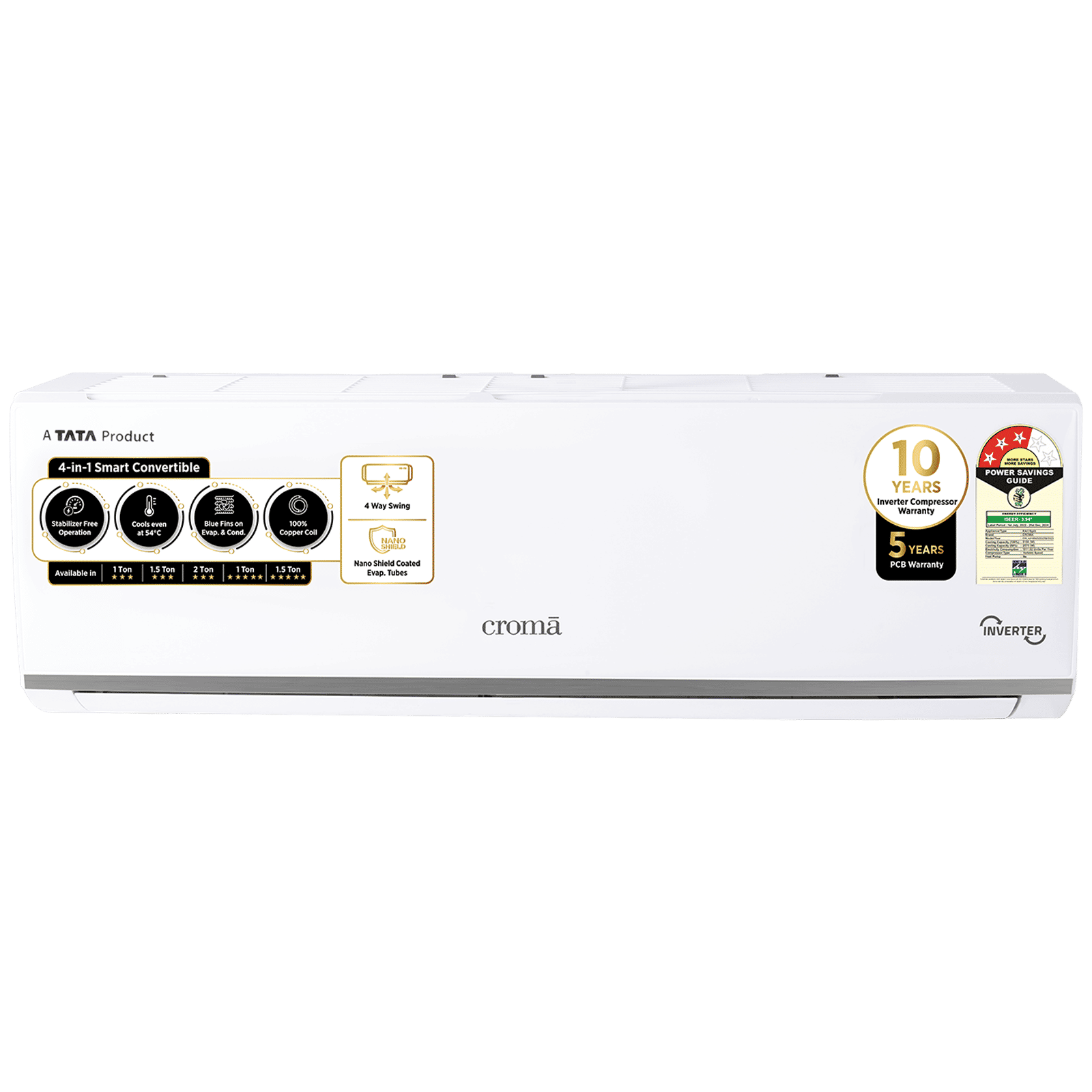 Croma 4 in 1 Convertible 1 Ton 3 Star Inverter Split AC with Dust Filter (Copper Condenser, CRLA012IND283256)_1
